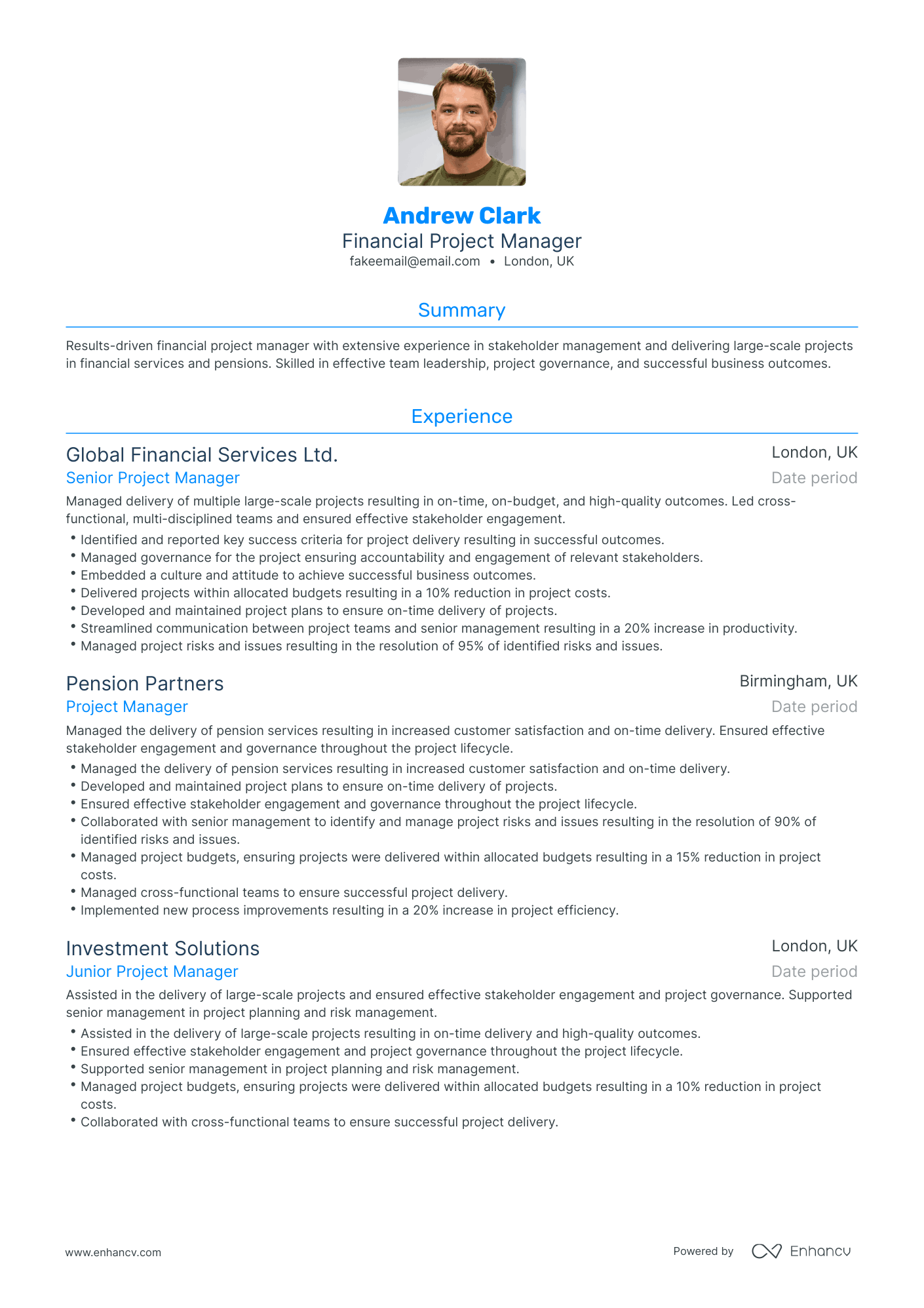 Traditional Financial Project Manager Resume Template