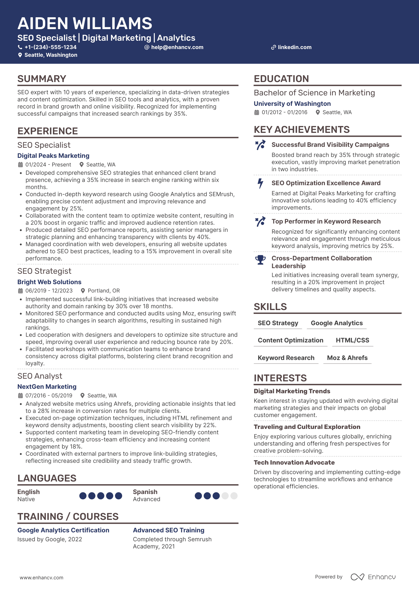 A resume example of a SEO Brand Coordinator