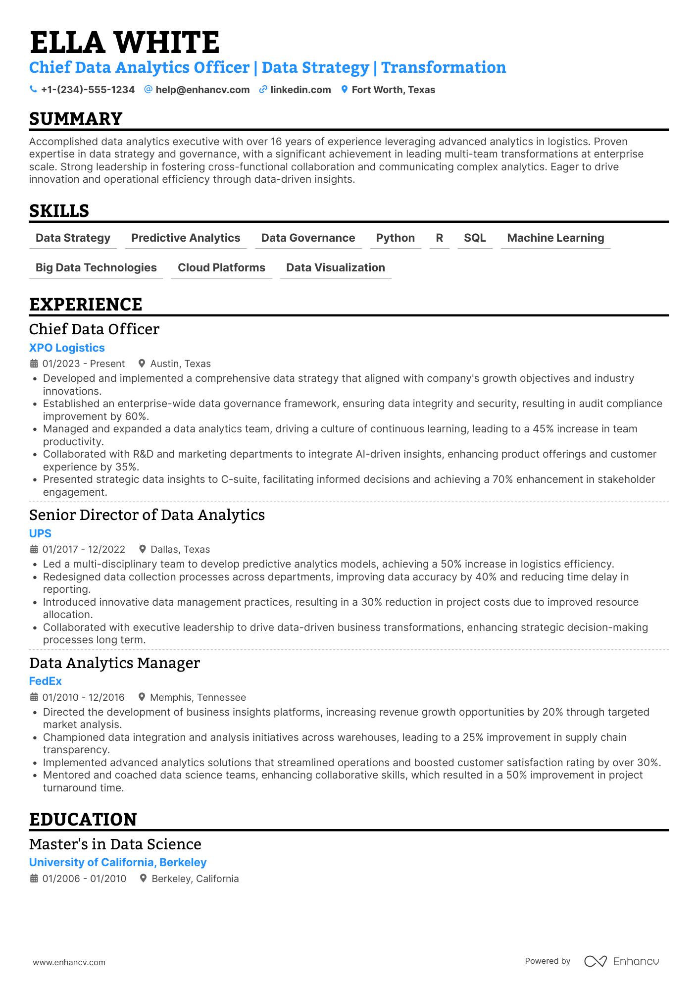 A resume example of a Chief Data Analytics Officer