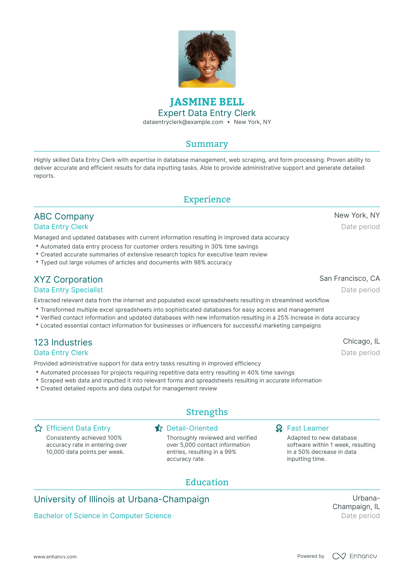 Traditional Data Entry Clerk Resume Template