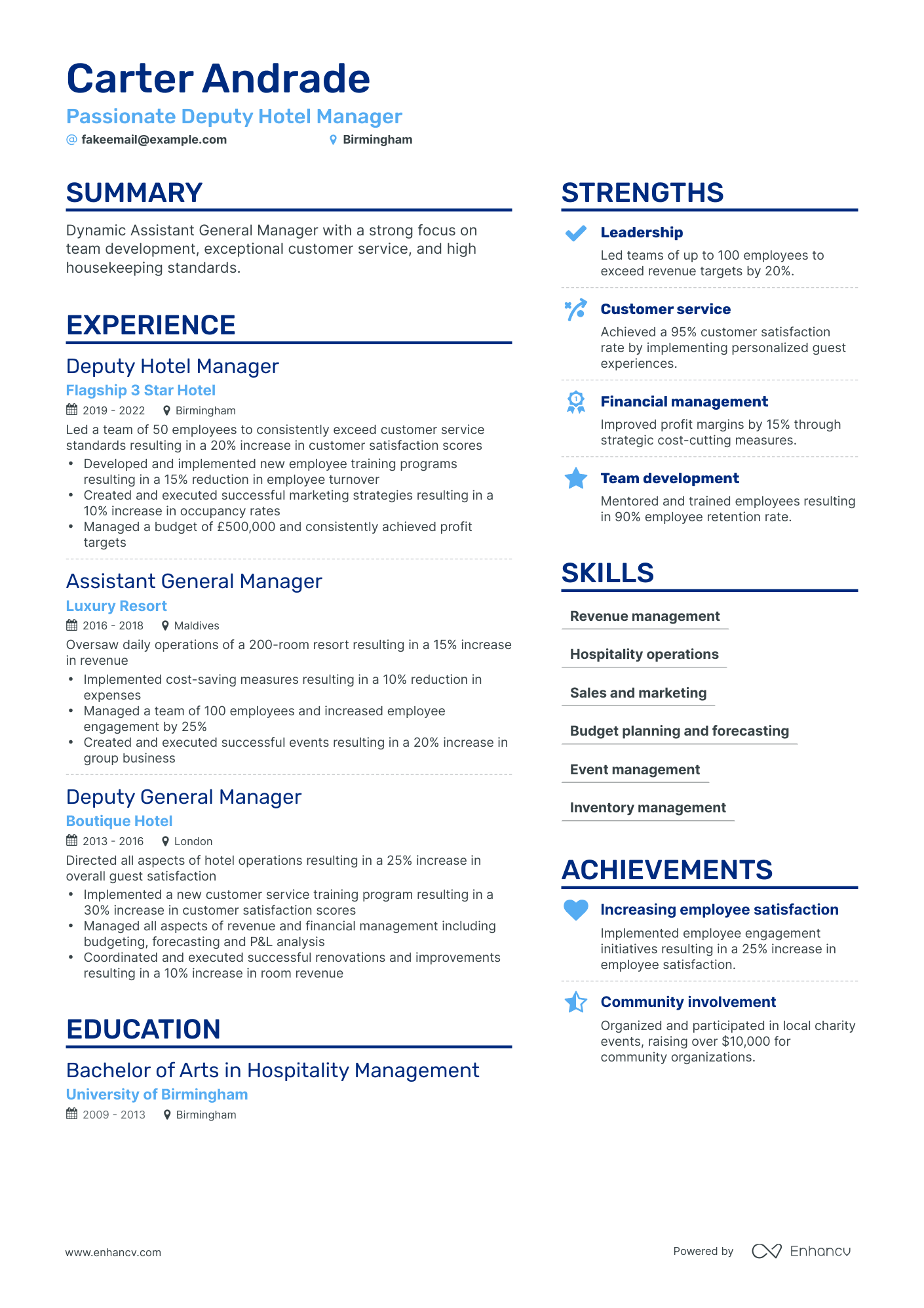 Simple Hotel General Manager Resume Template
