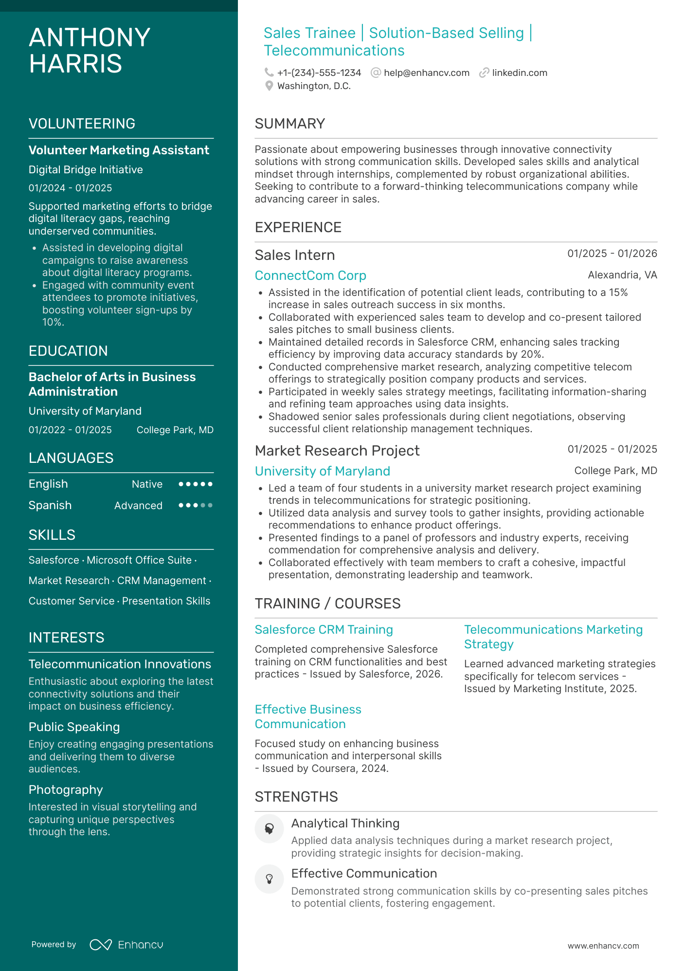 A resume example of a Sales Trainee