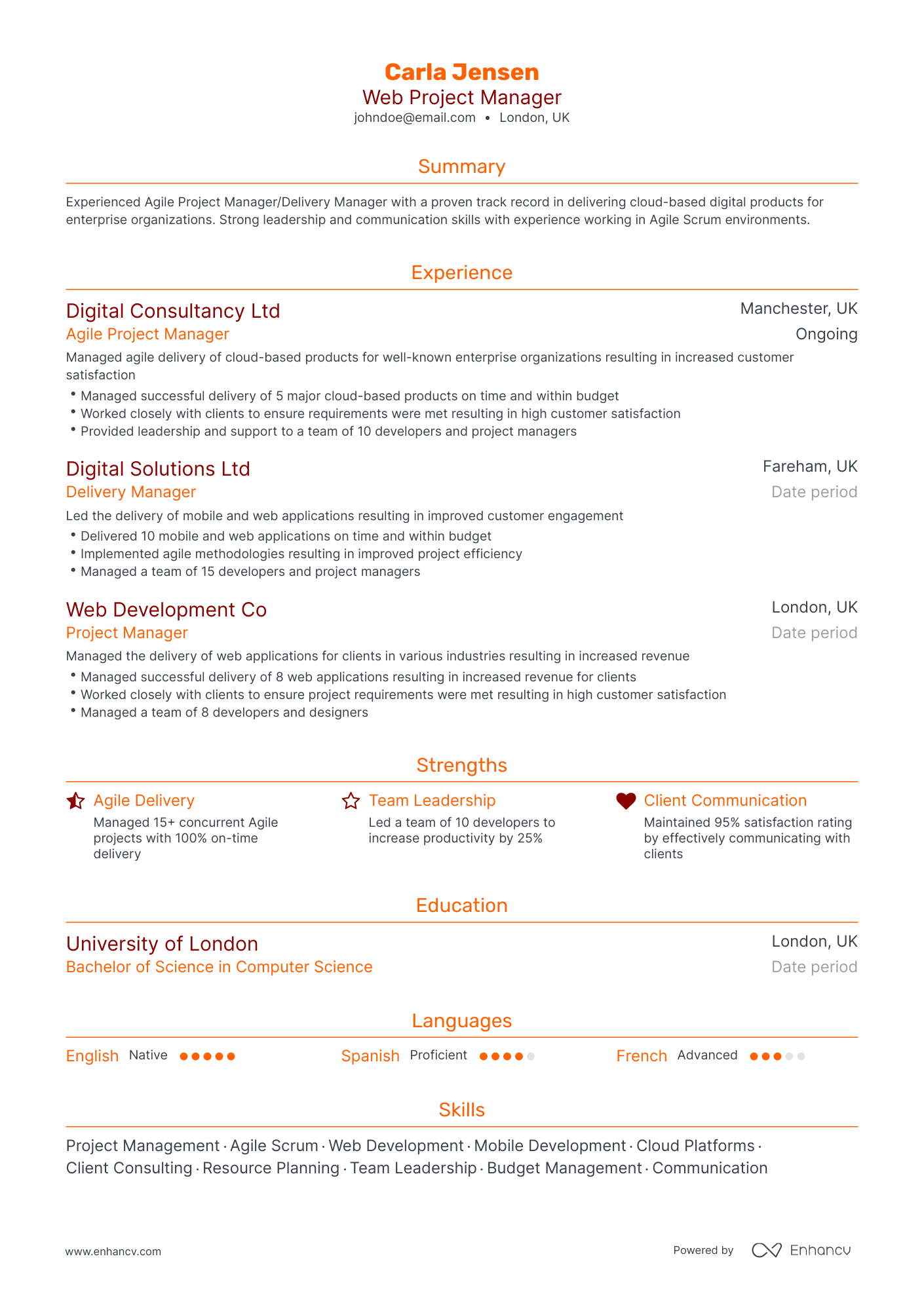 Traditional Web Project Manager Resume Template