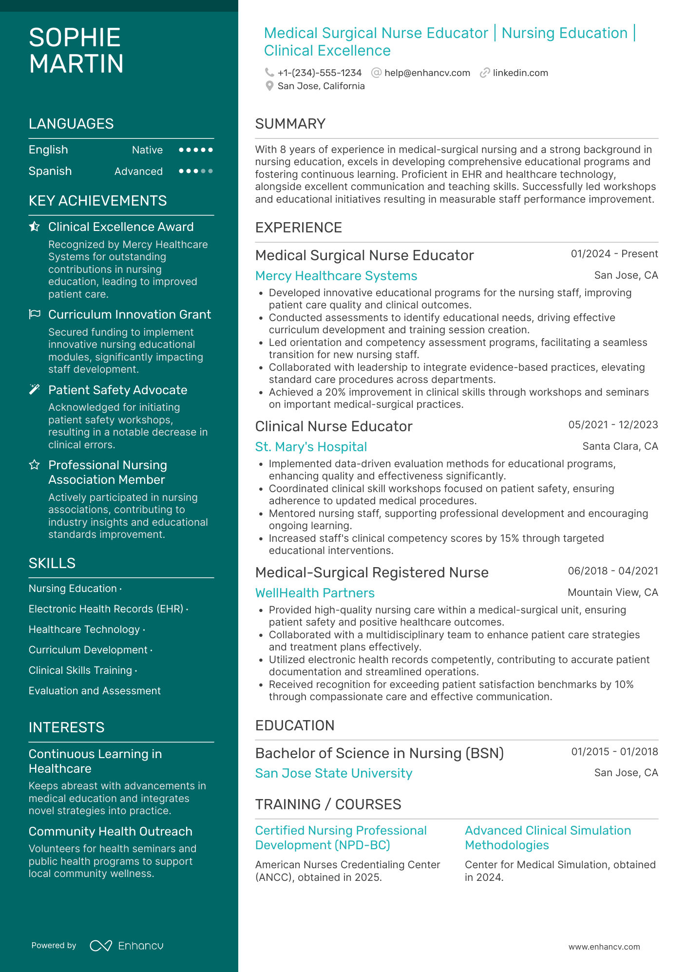 A resume example of a Medical Surgical Nurse Educator
