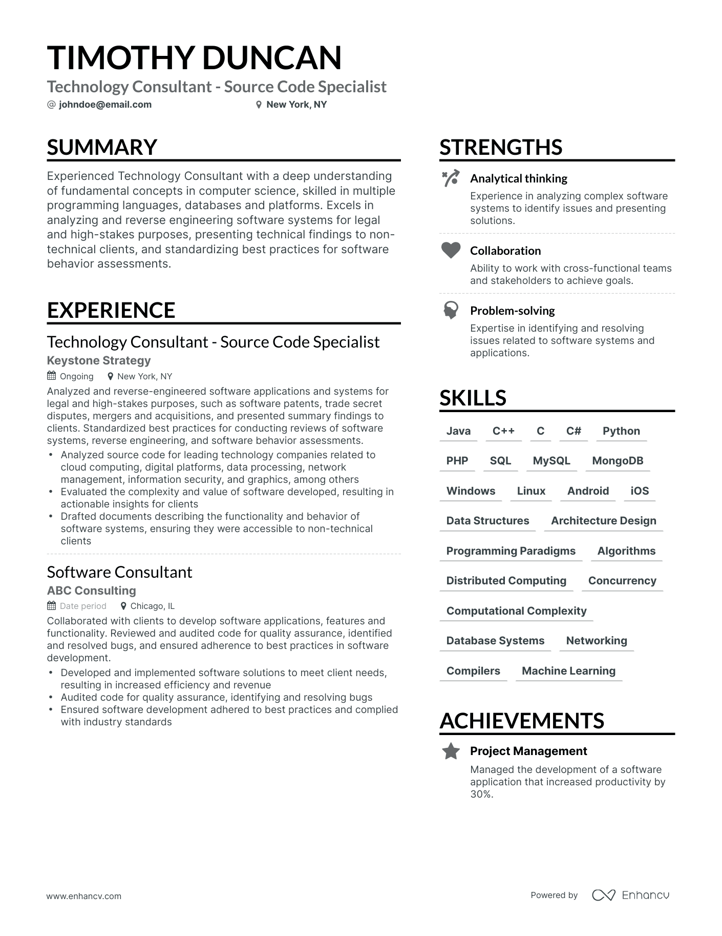 Simple Technology Consultant Resume Template