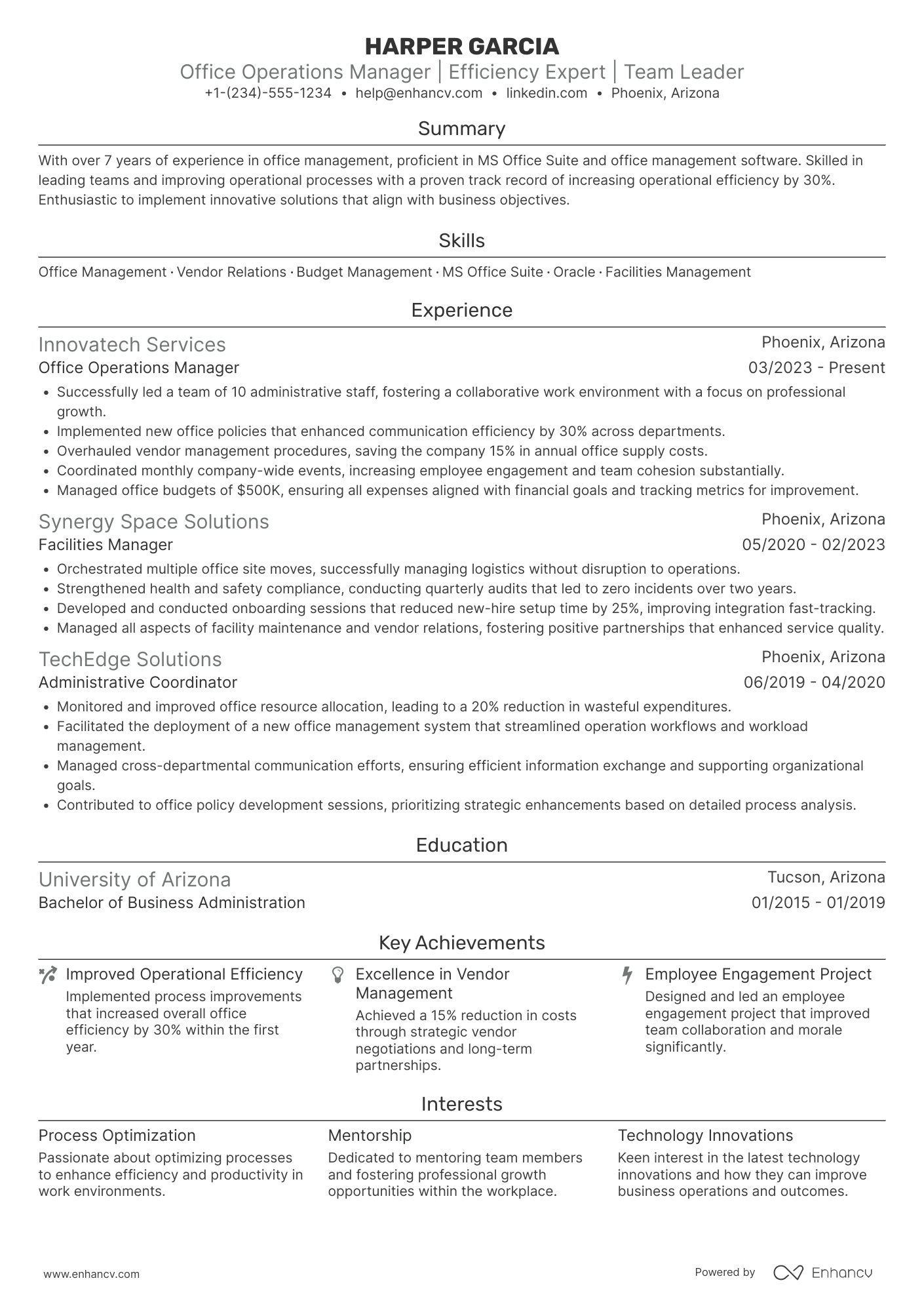A resume example of a Office Operations Manager