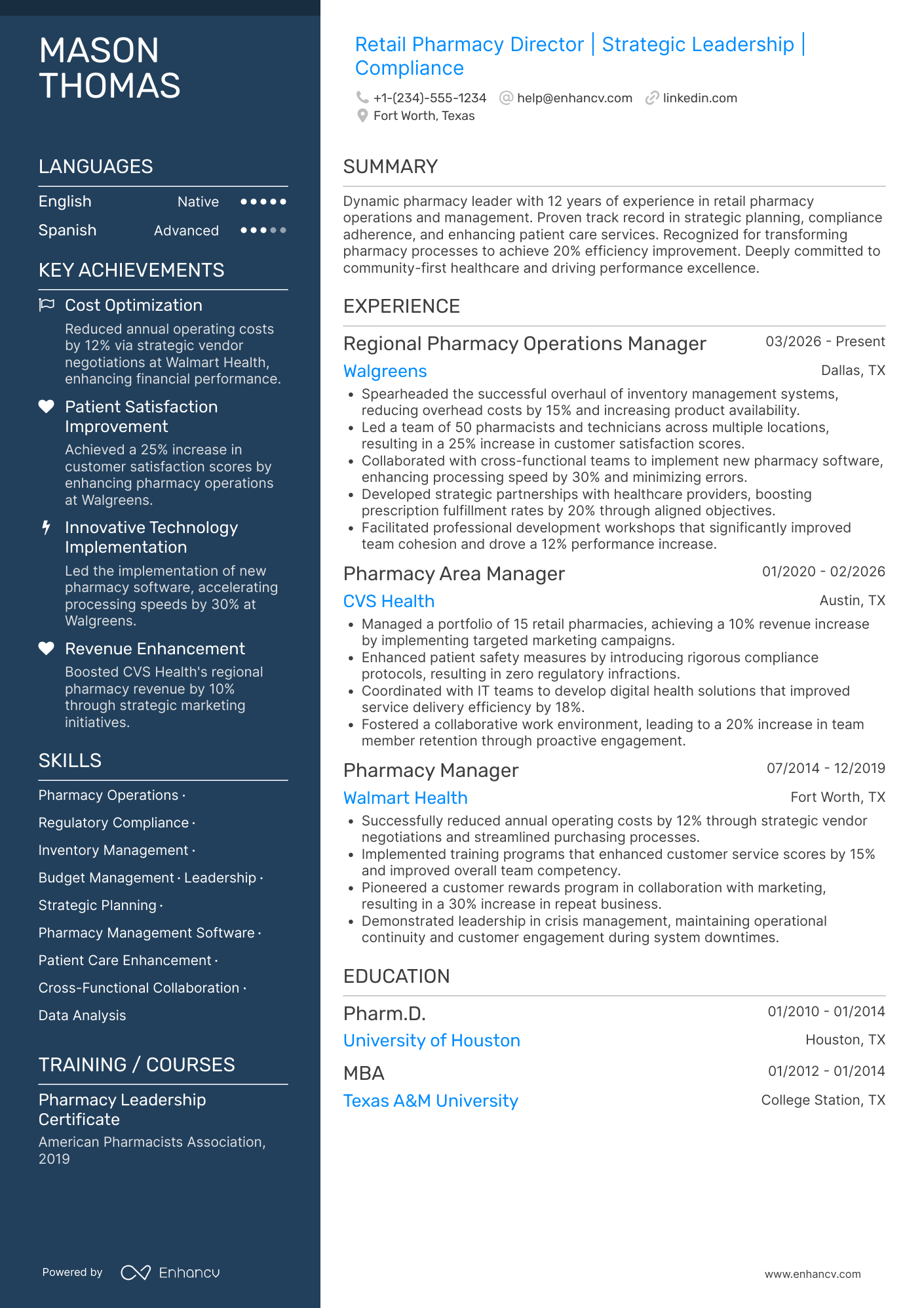 A resume example of a Retail Pharmacy Director