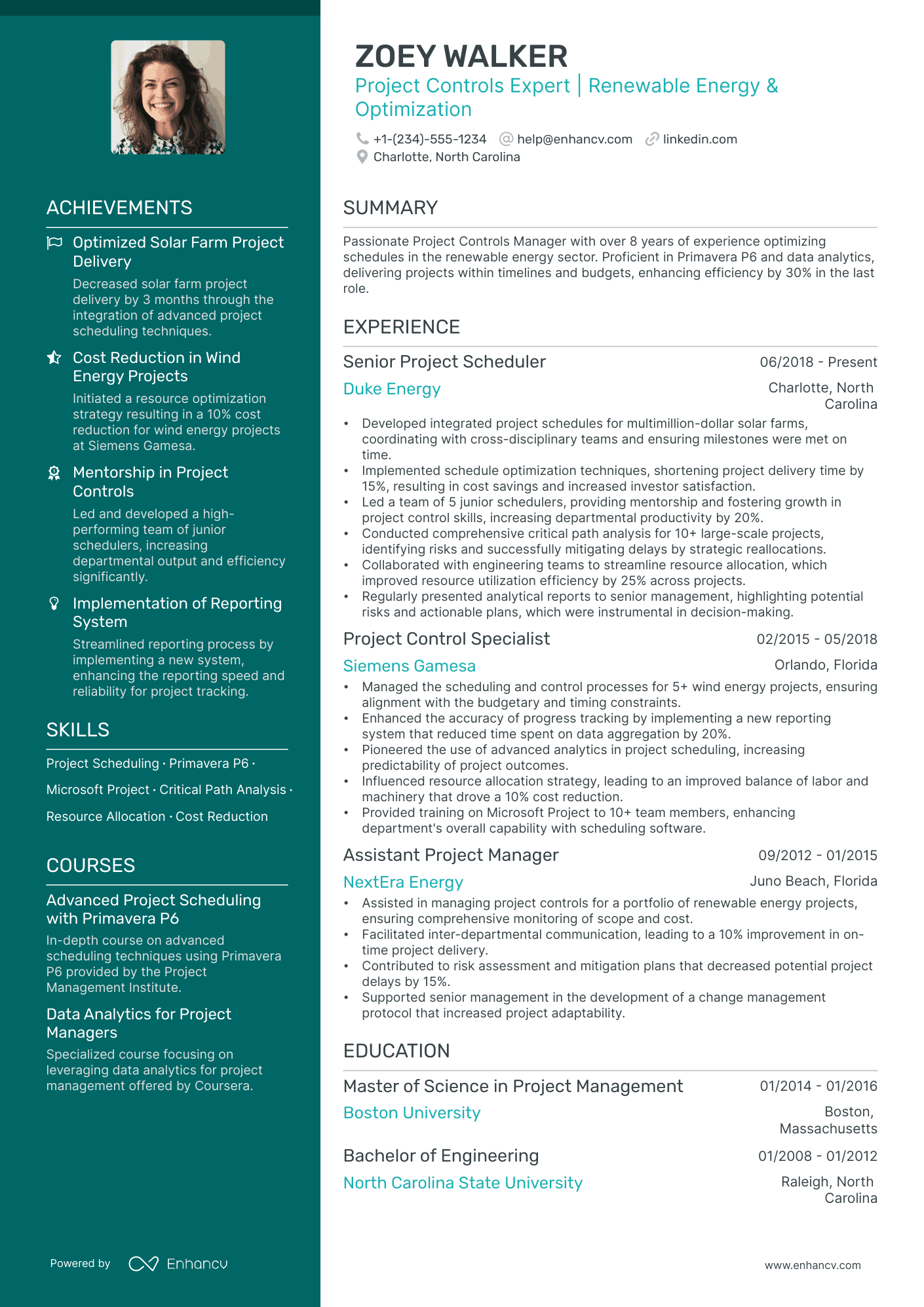 project cost control resume