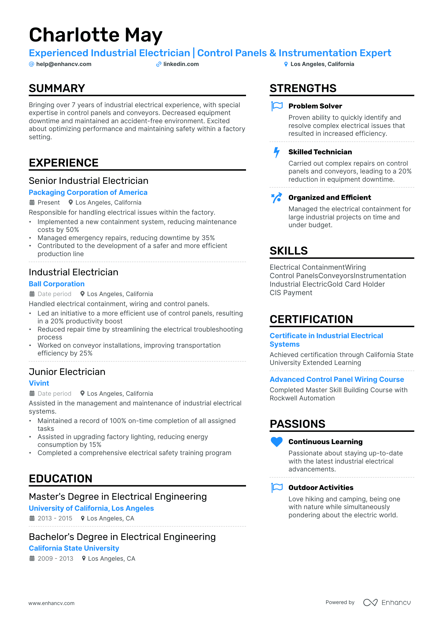 simple resume format for electrician