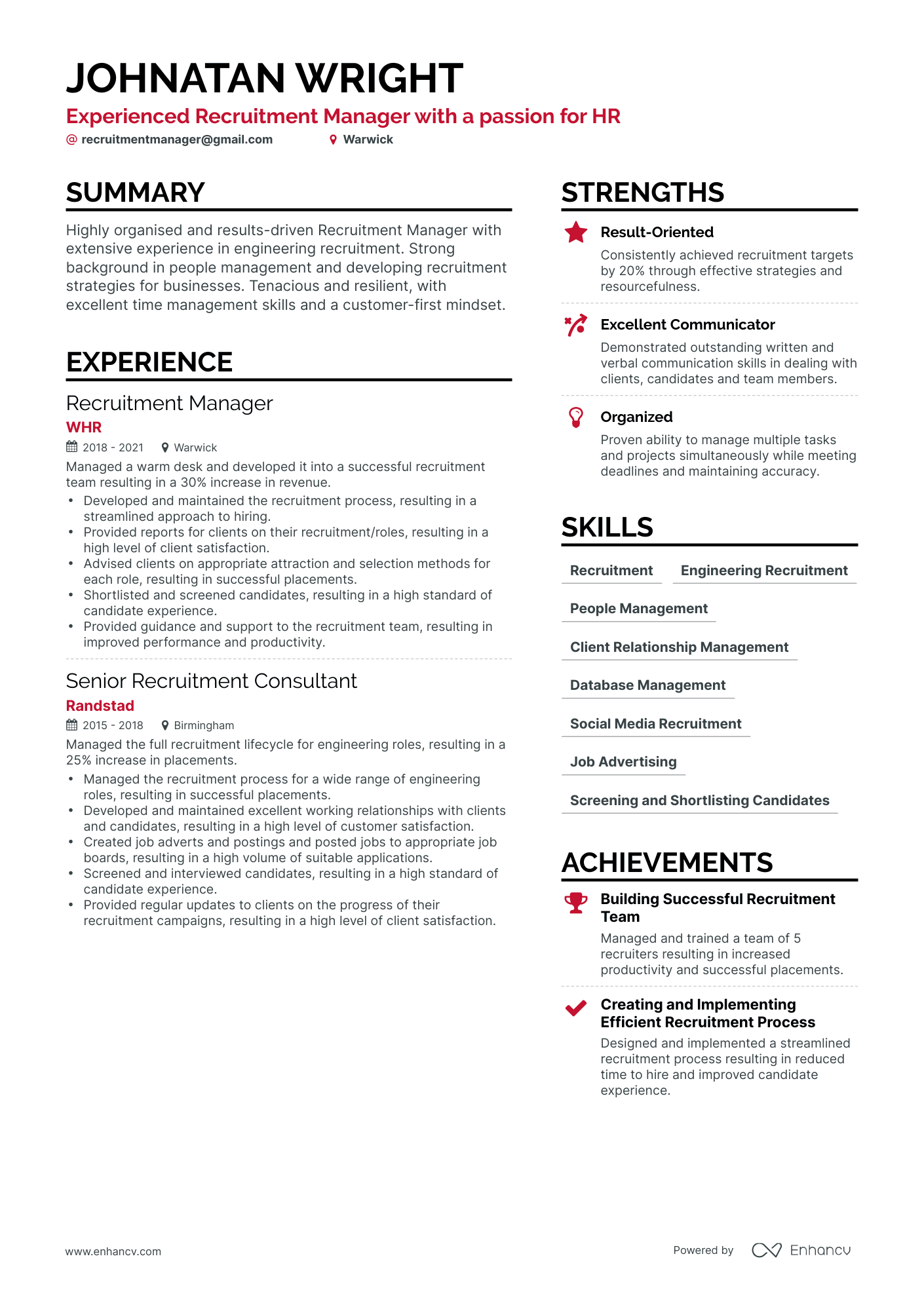 Simple Recruitment Manager Resume Template