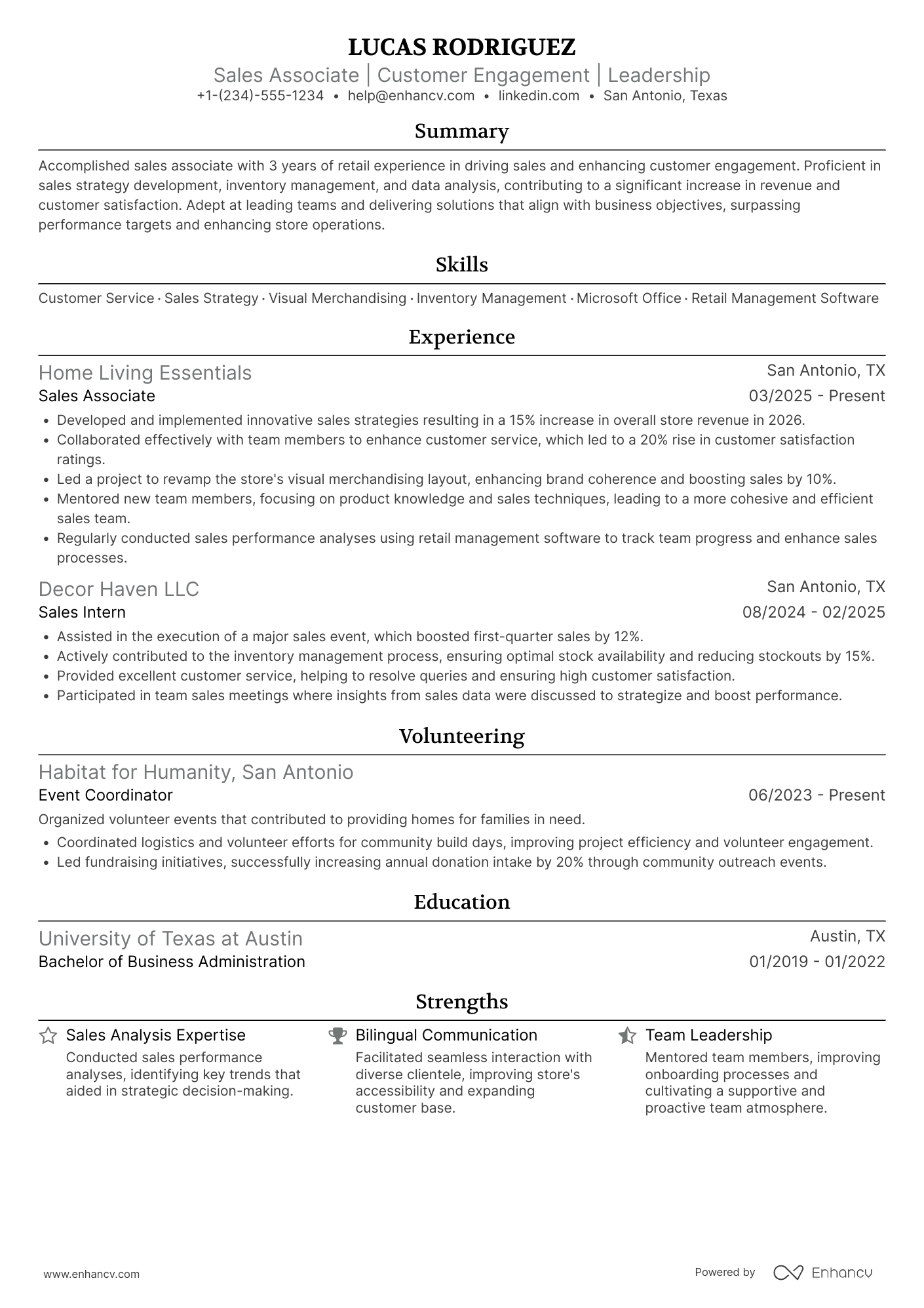 A resume example of a Lead Sales Associate