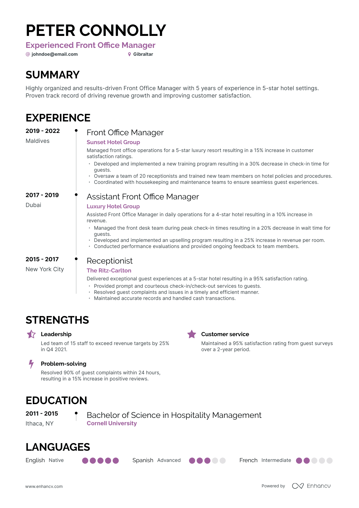 Timeline Front Office Manager Resume Template