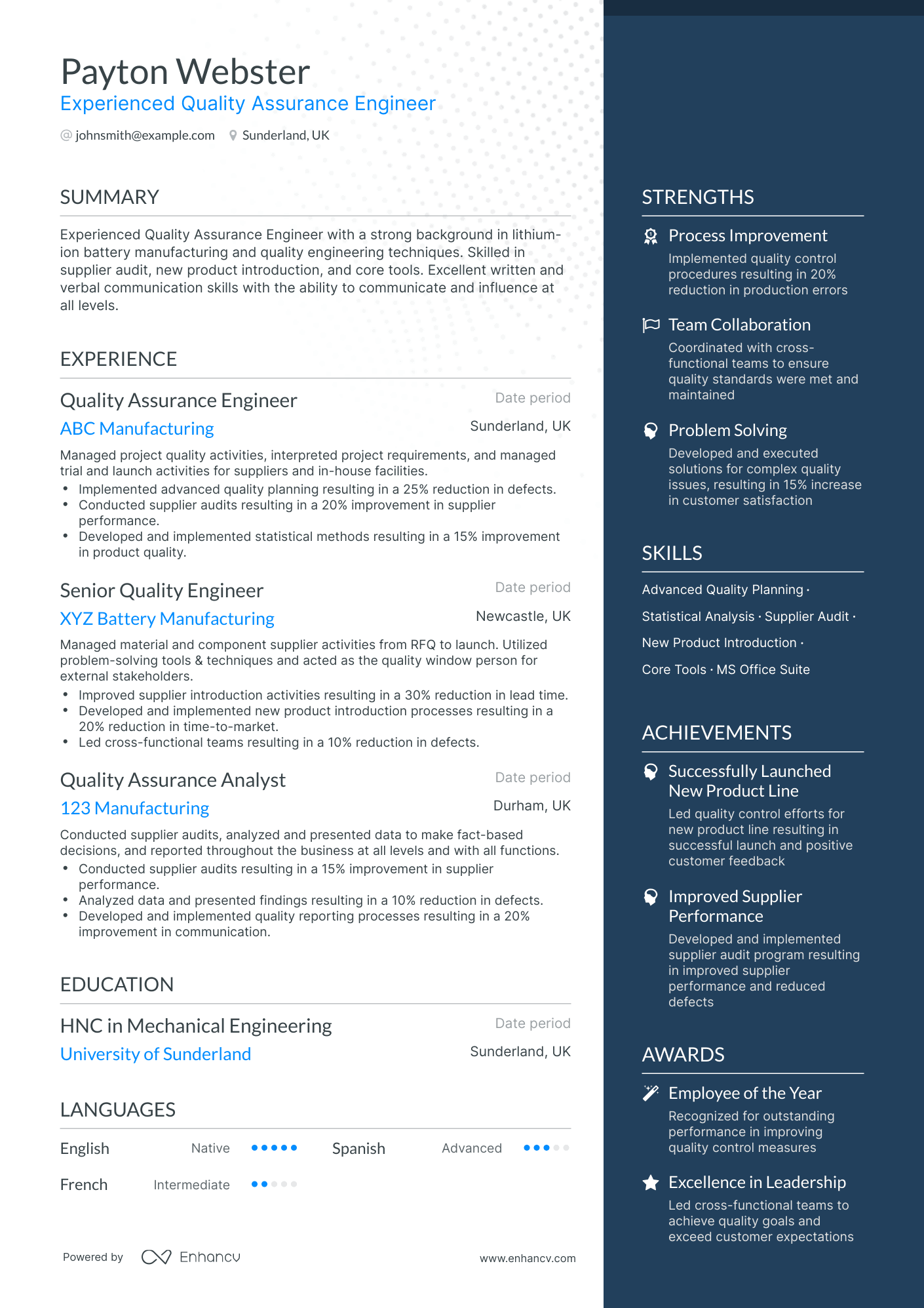 One Page Quality Assurance Engineer Resume Template