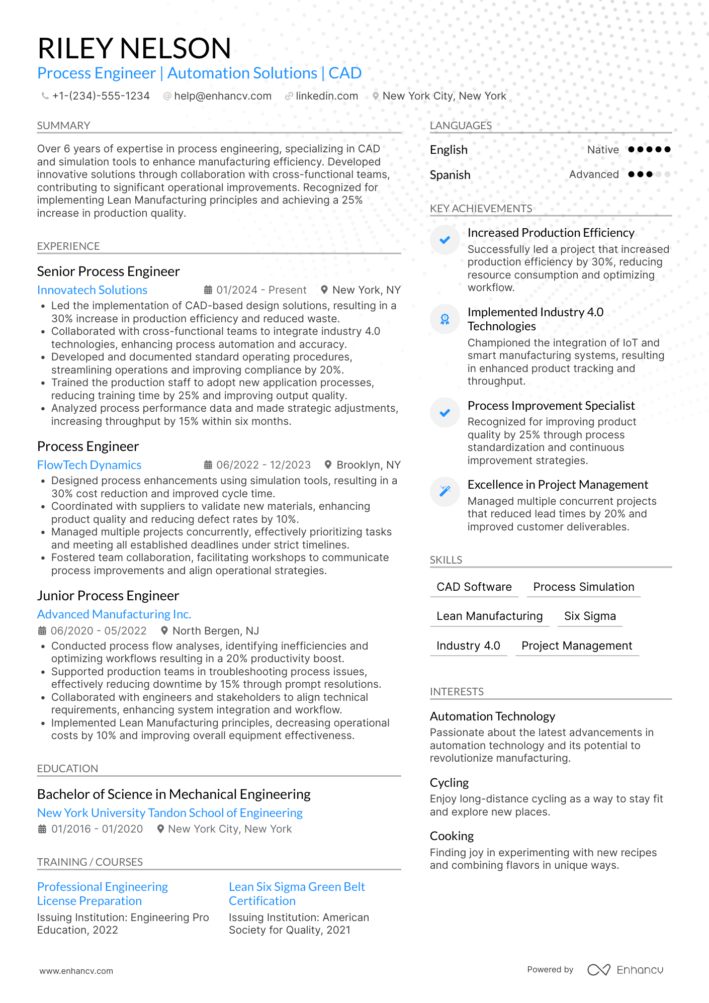 A resume example of a Application Process Engineer