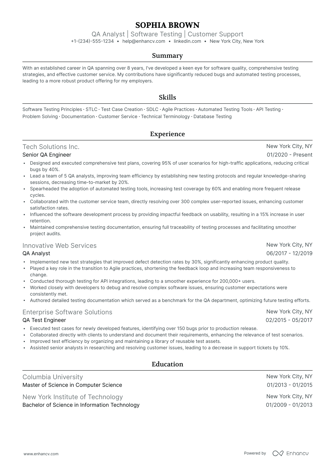 qa test engineer resume sample