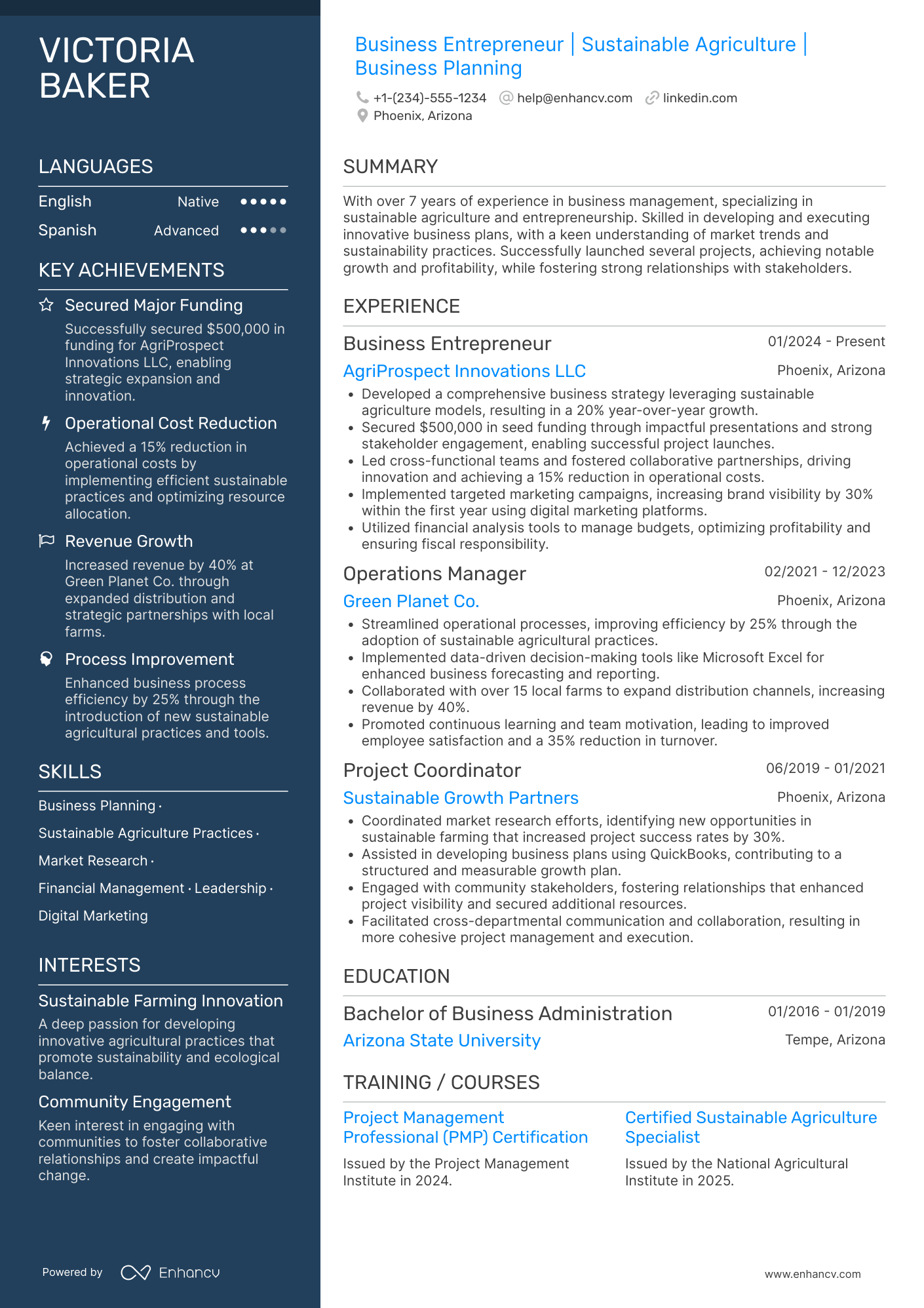 A resume example of a Self Employed Business Owner