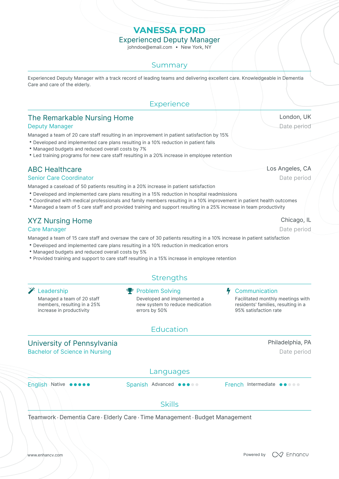 Traditional Deputy Manager Resume Template