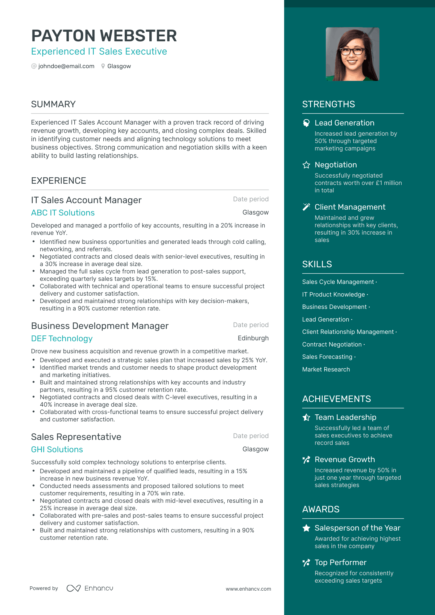 One Page IT Sales Executive Resume Template