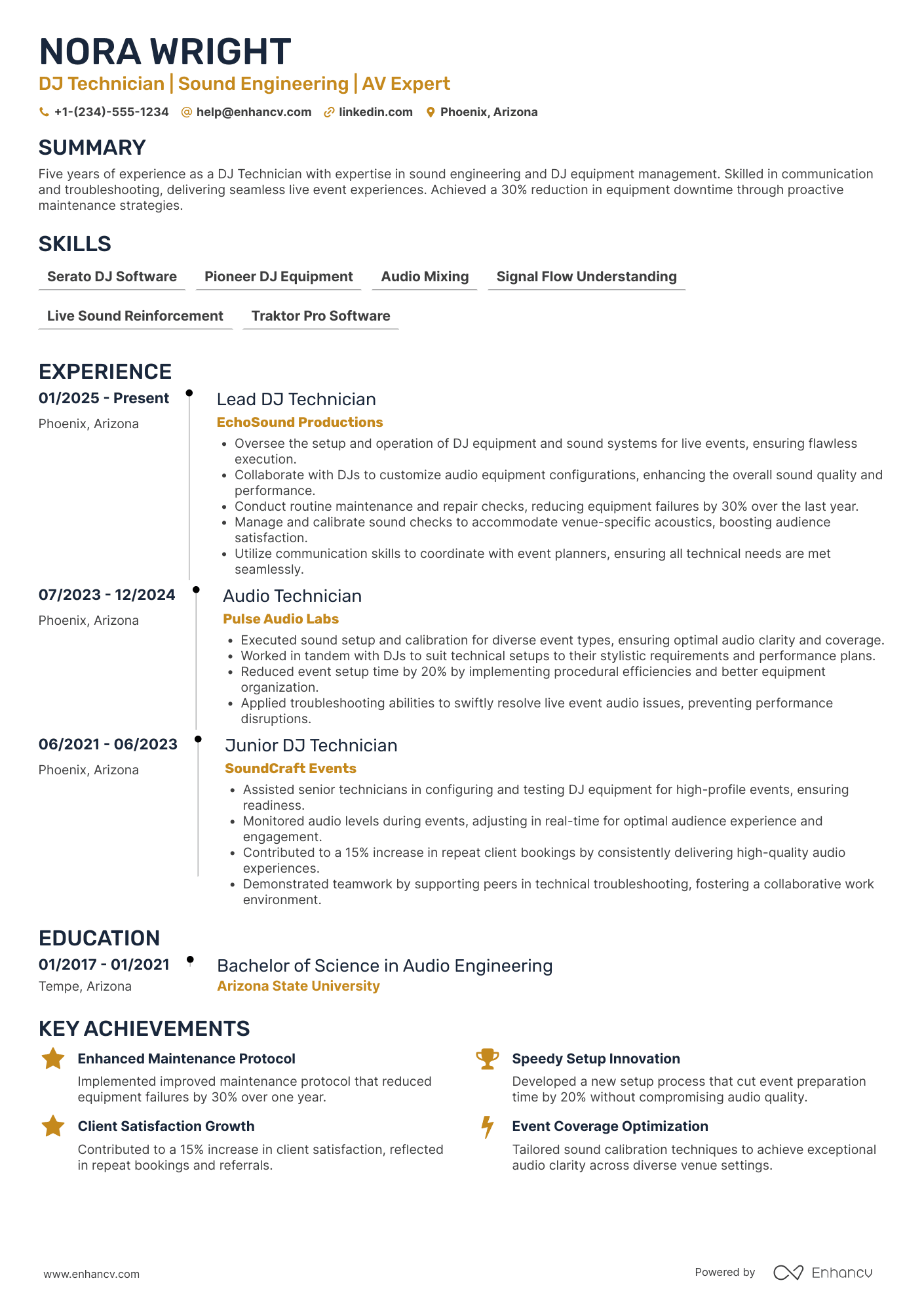 A resume example of a DJ Technician