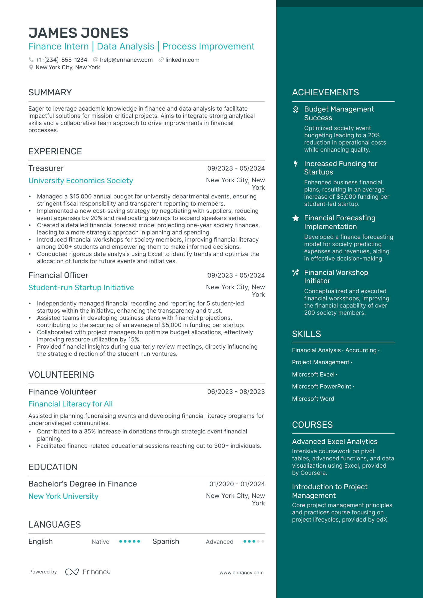 finance intern job description resume