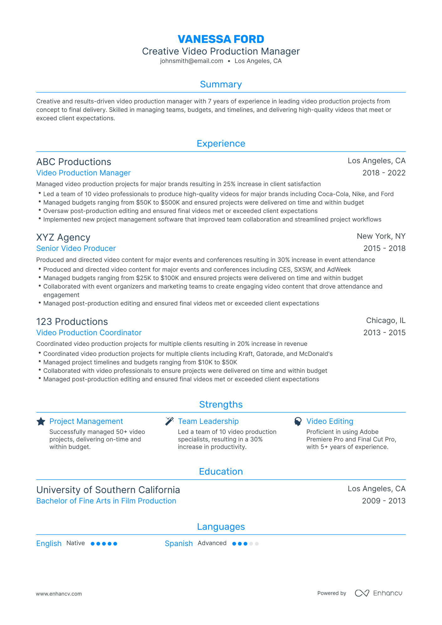 Traditional Video Production Manager Resume Template