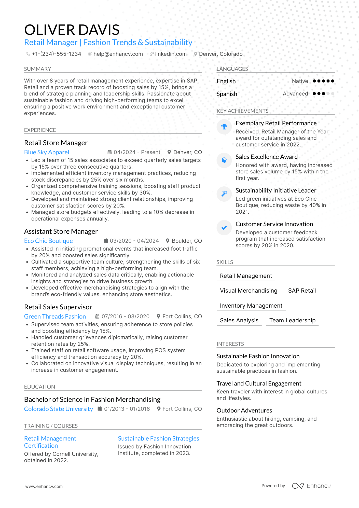 A resume example of a Fashion Retail