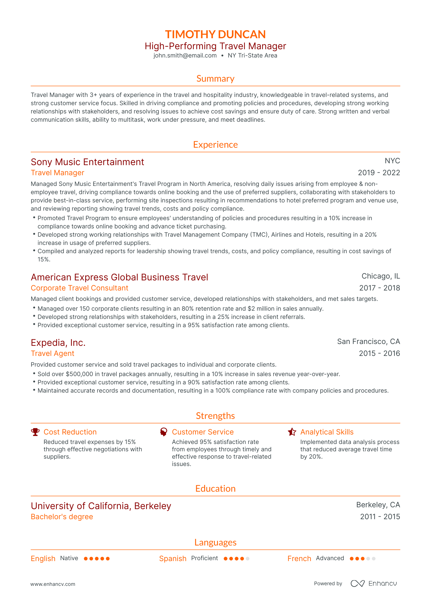 Traditional Travel Manager Resume Template