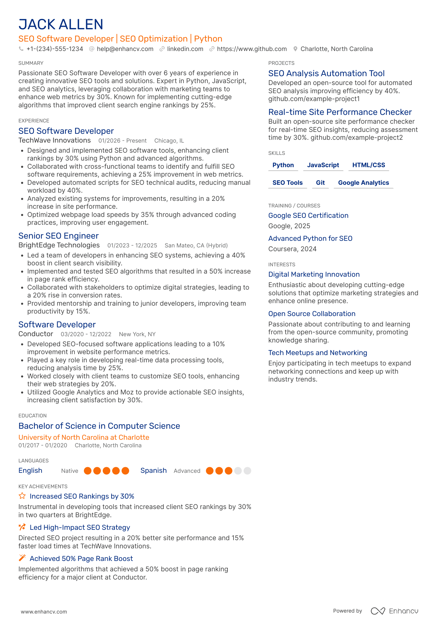 A resume example of a SEO Software Developer