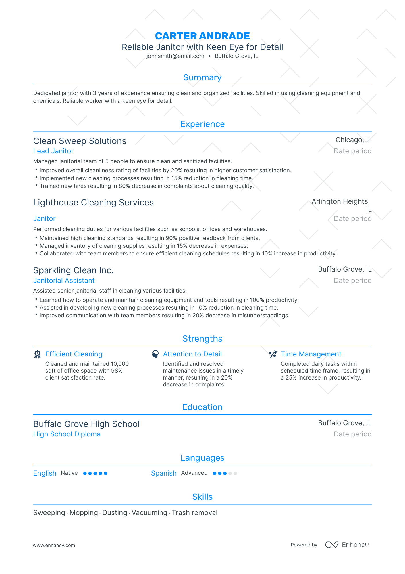 Traditional Janitor Resume Template
