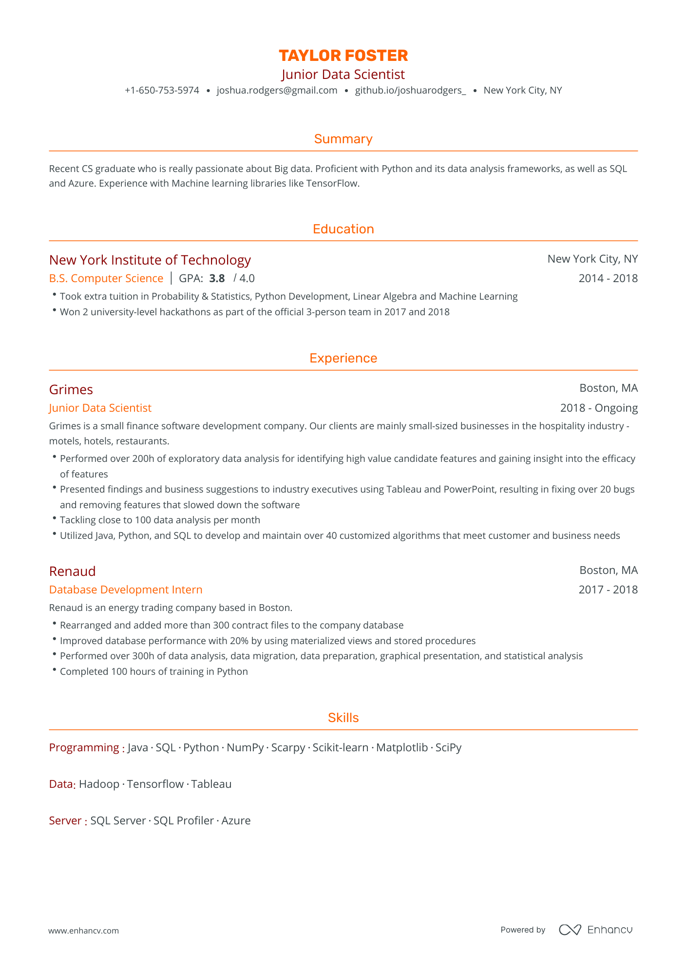 Traditional Computer Science Resume Template