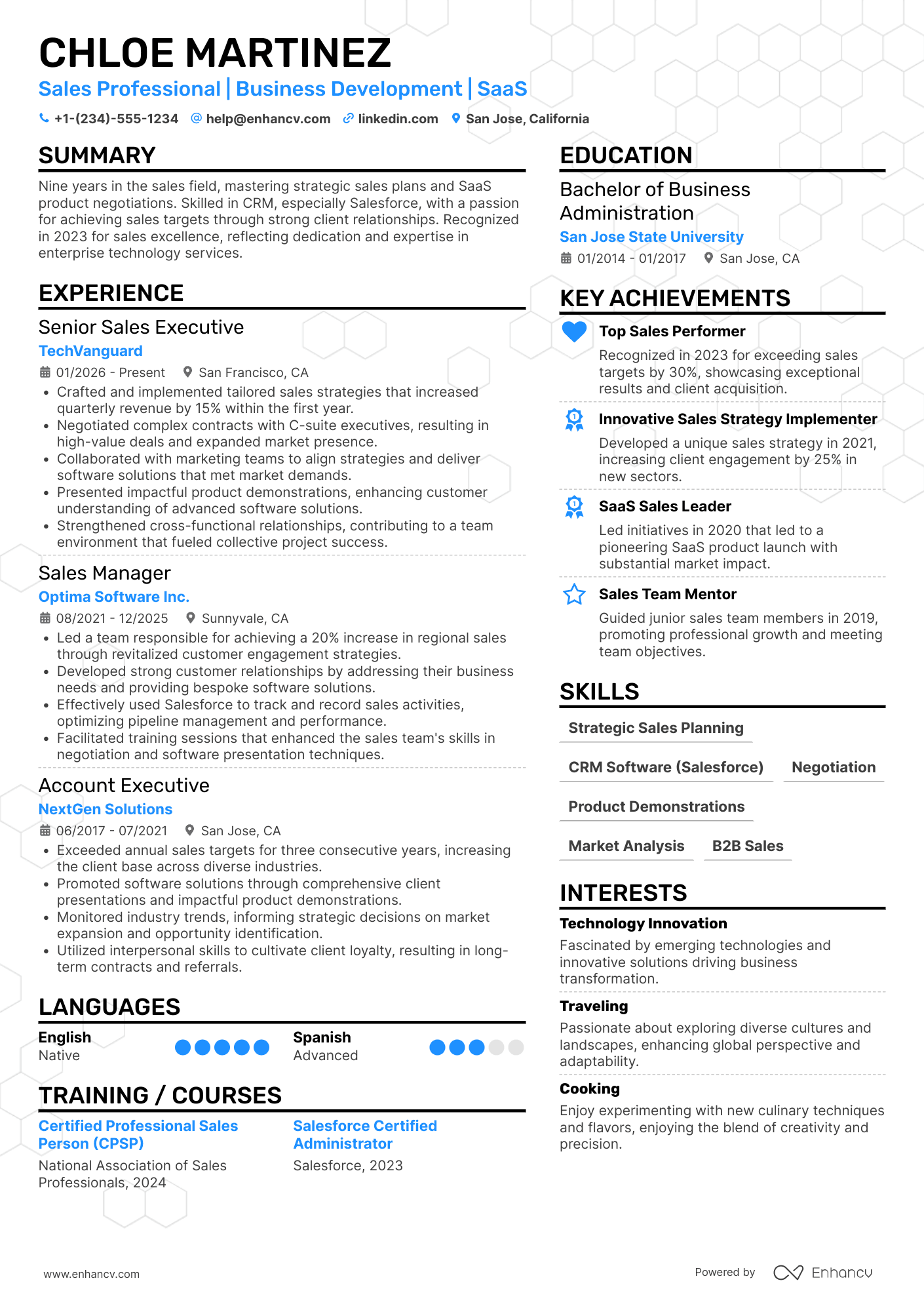 A resume example of a Experienced Sales Professional