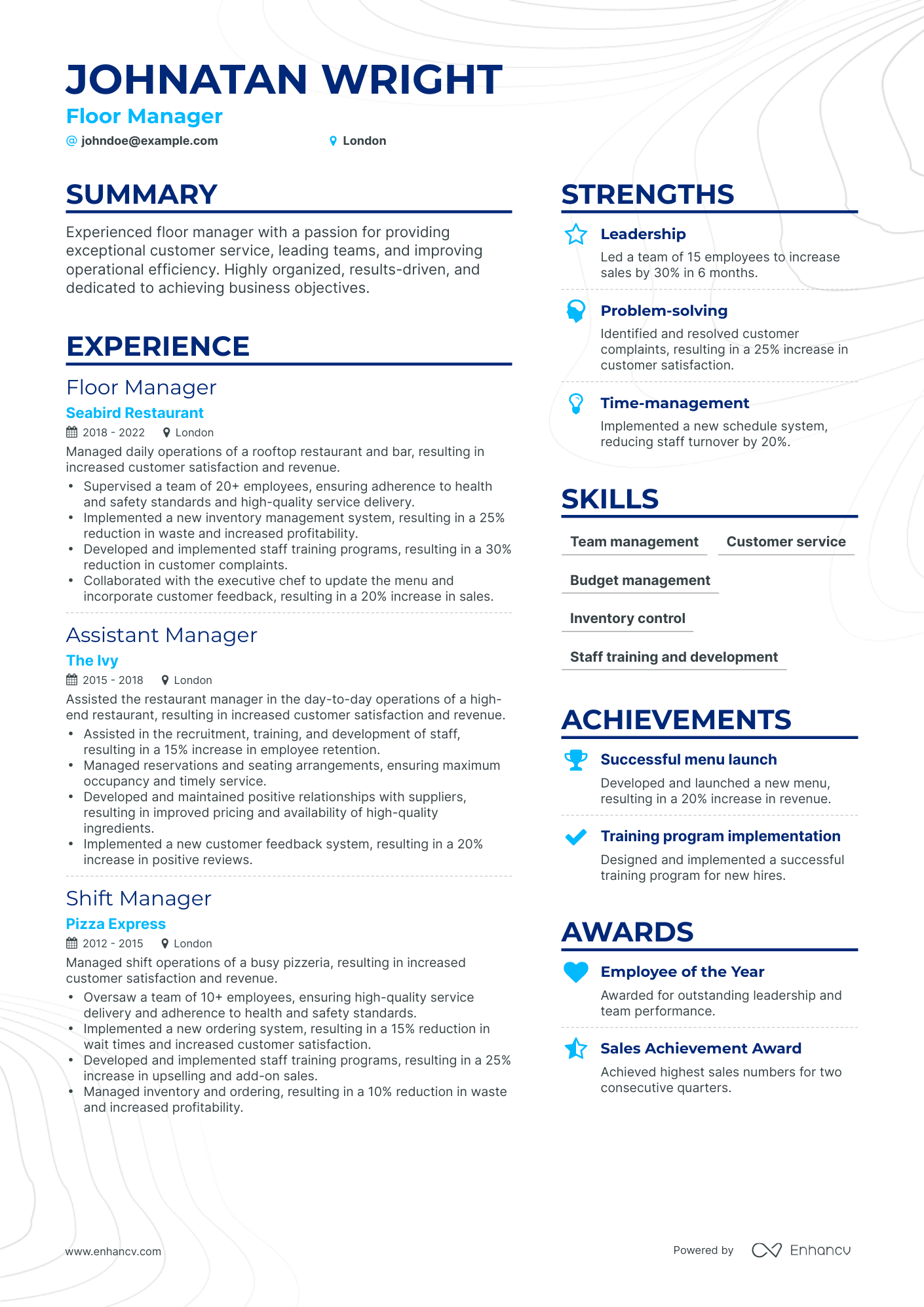 Simple Floor Manager Resume Template