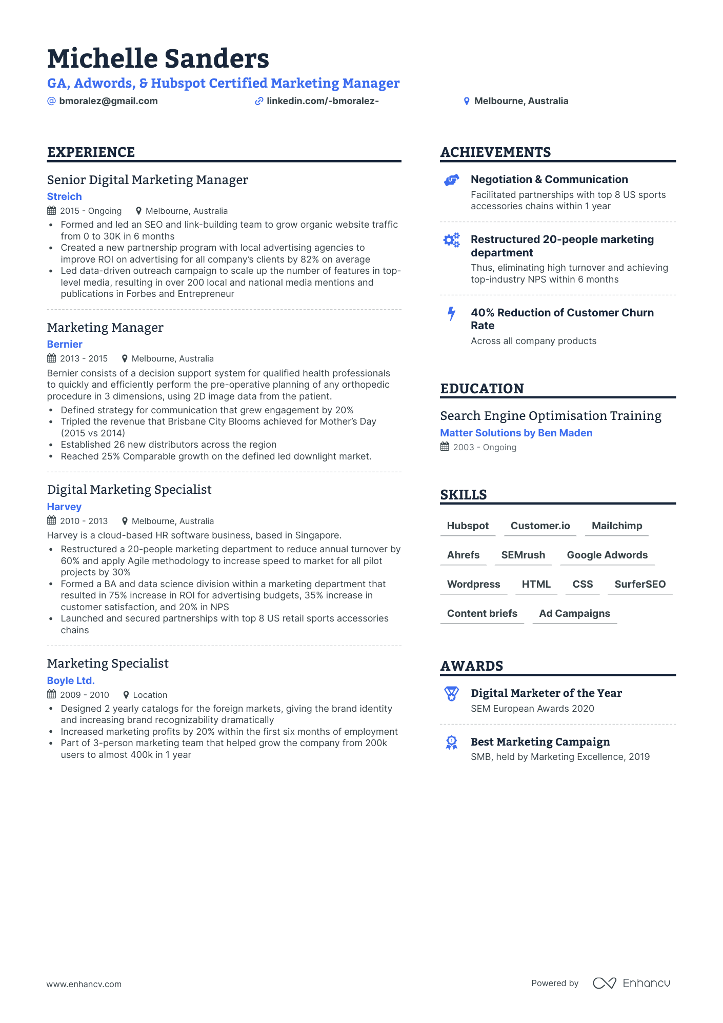 Simple Marketing Manager Resume Template