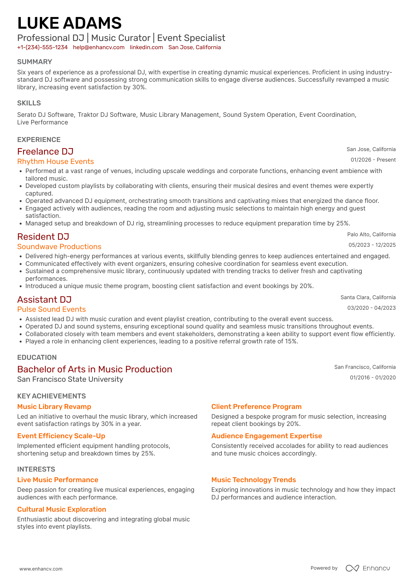 A resume example of a Freelance DJ