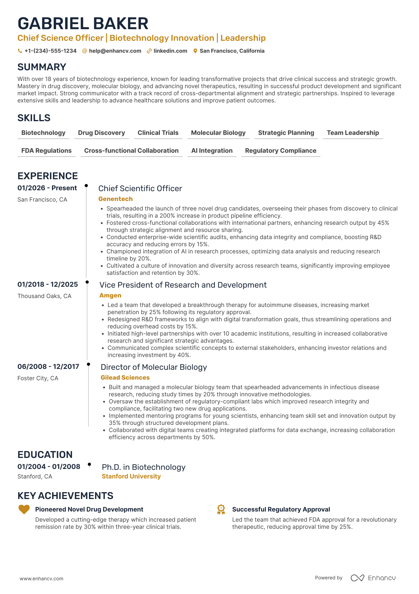 A resume example of a Chief Science Officer