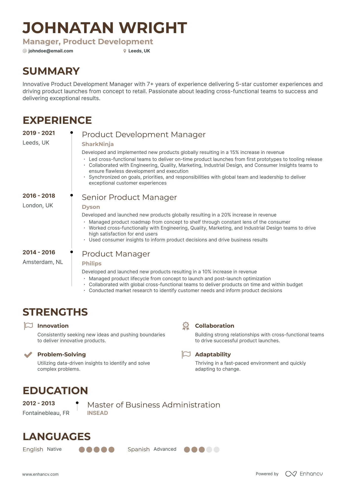Timeline Product Development Manager Resume Template
