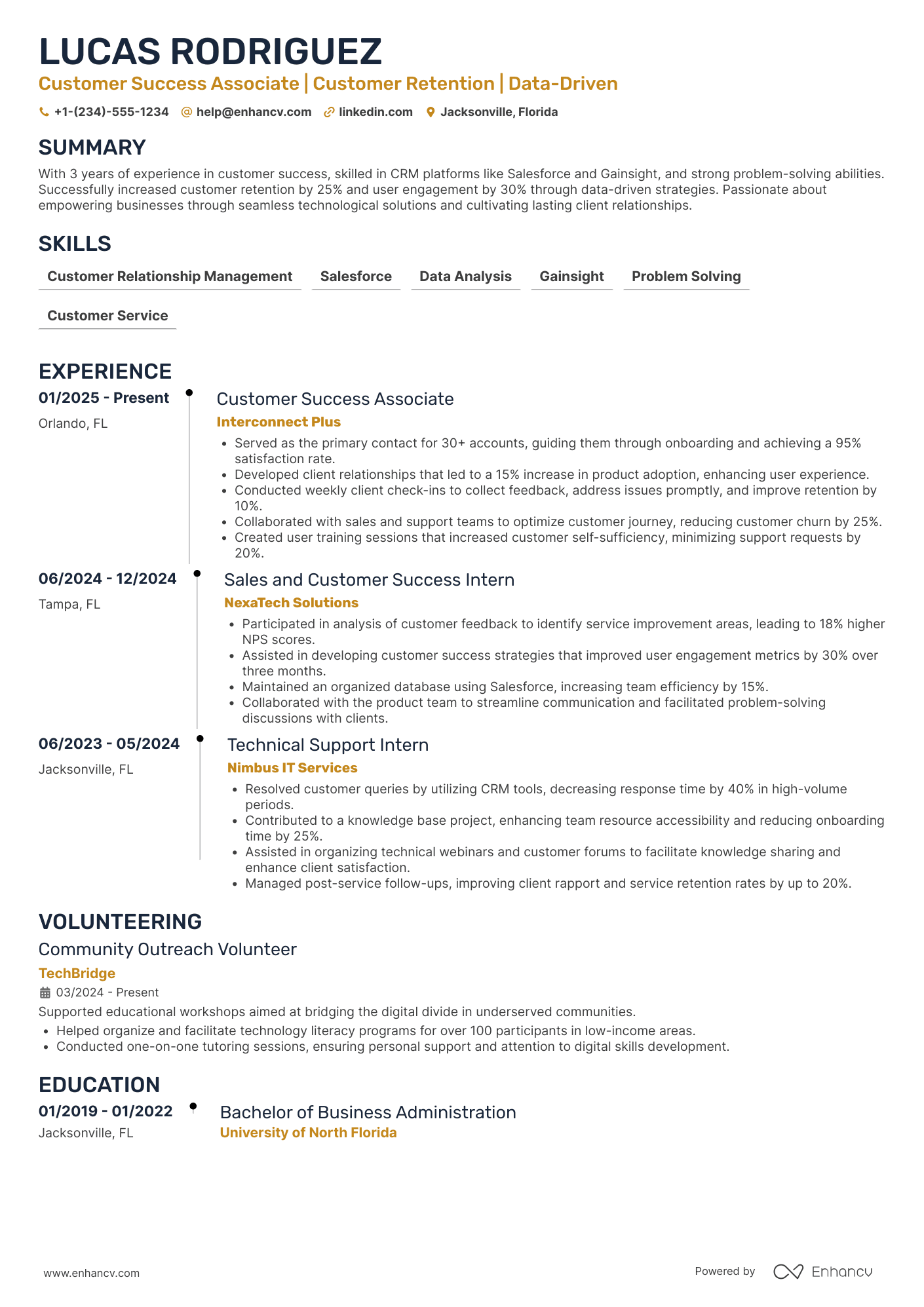 A resume example of a Customer Success Associate