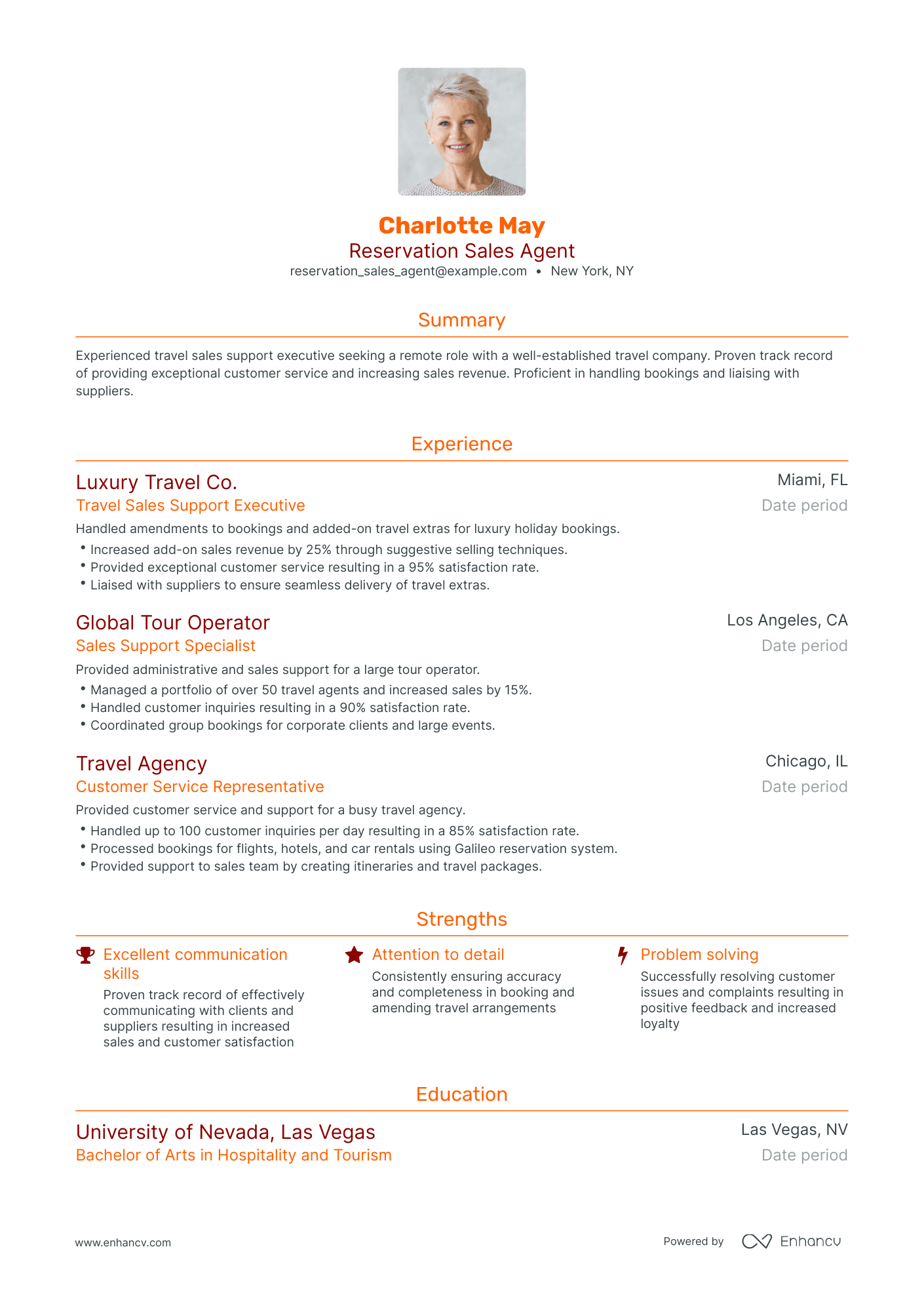 Traditional Reservation Sales Agent Resume Template