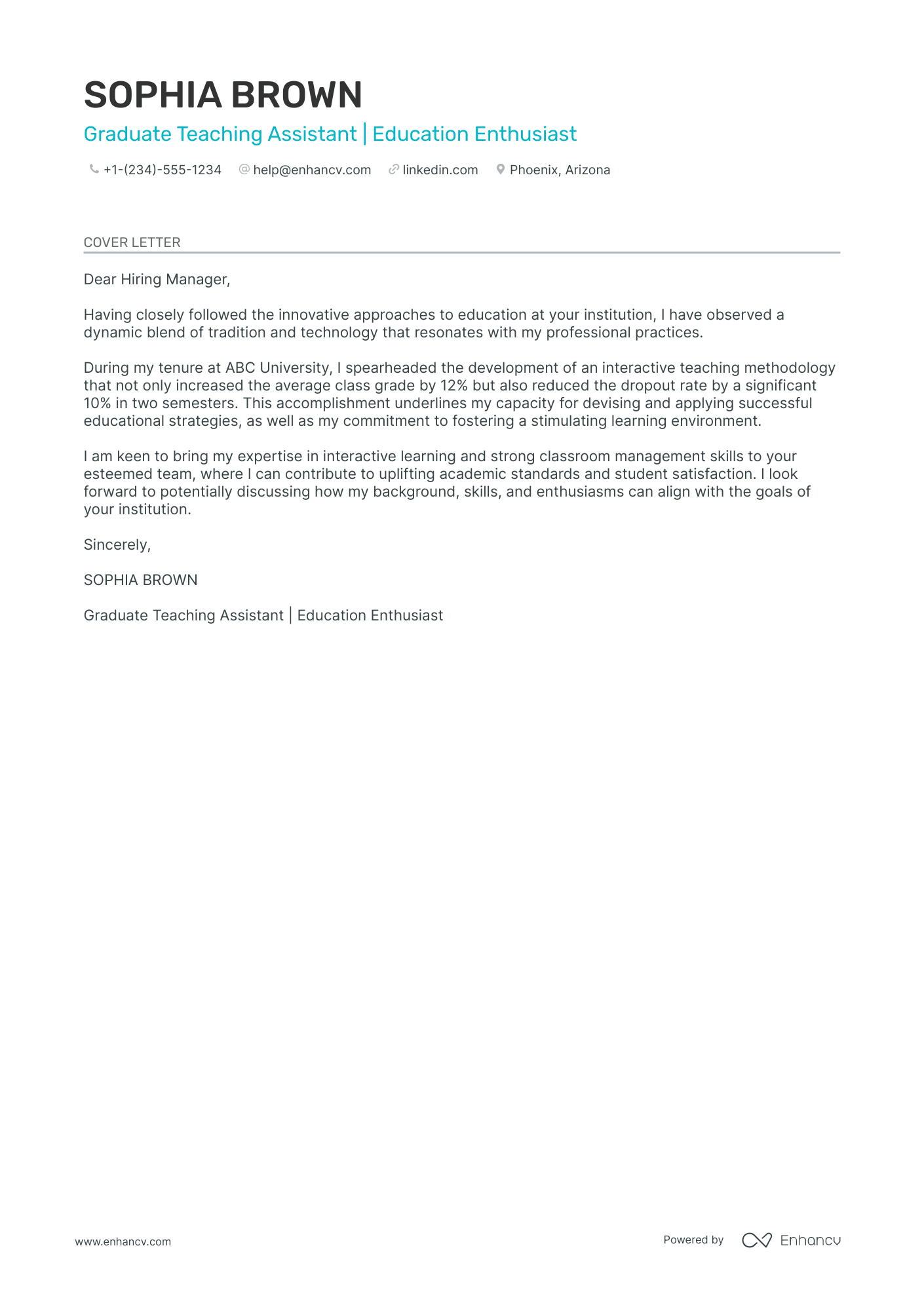 cover letter for teacher assistant position
