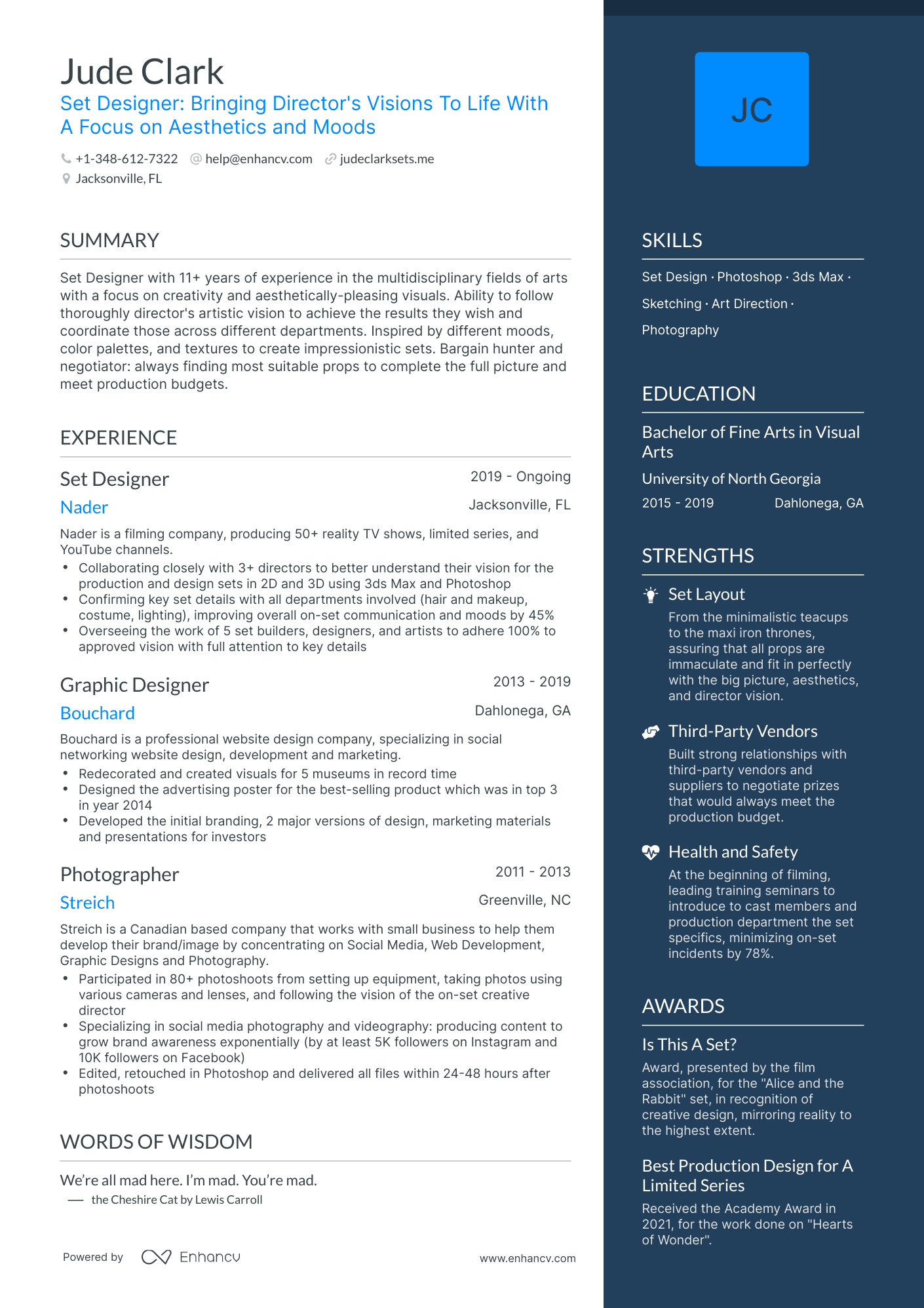 One Page Set Designer Resume Template