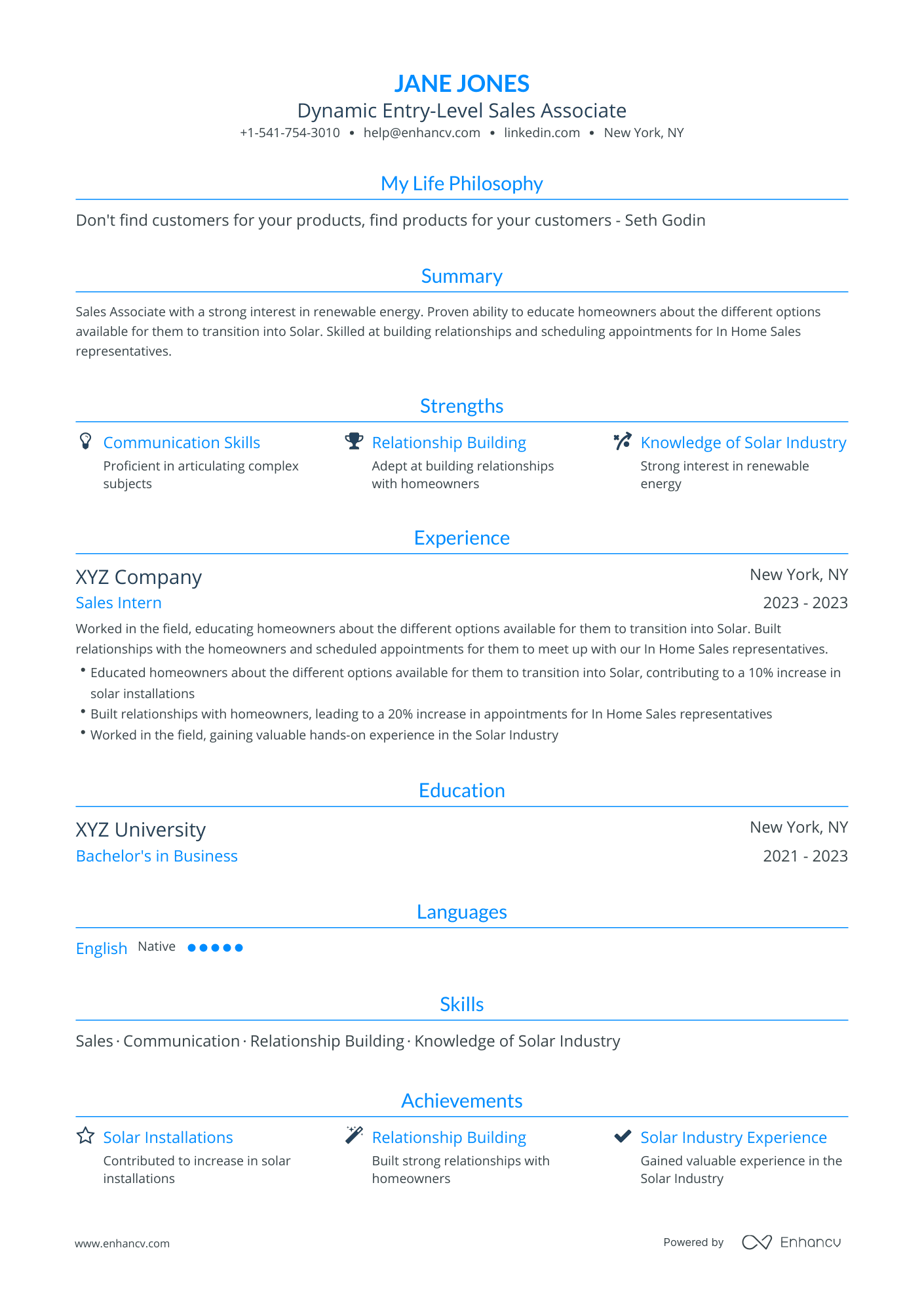 Traditional Entry Level Sales Resume Template