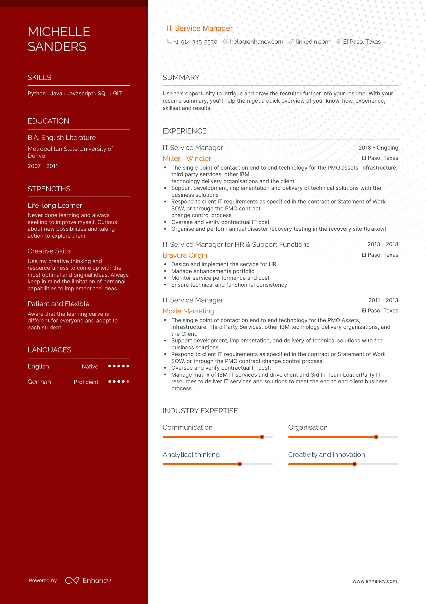 Polished IT Service Manager Resume Template