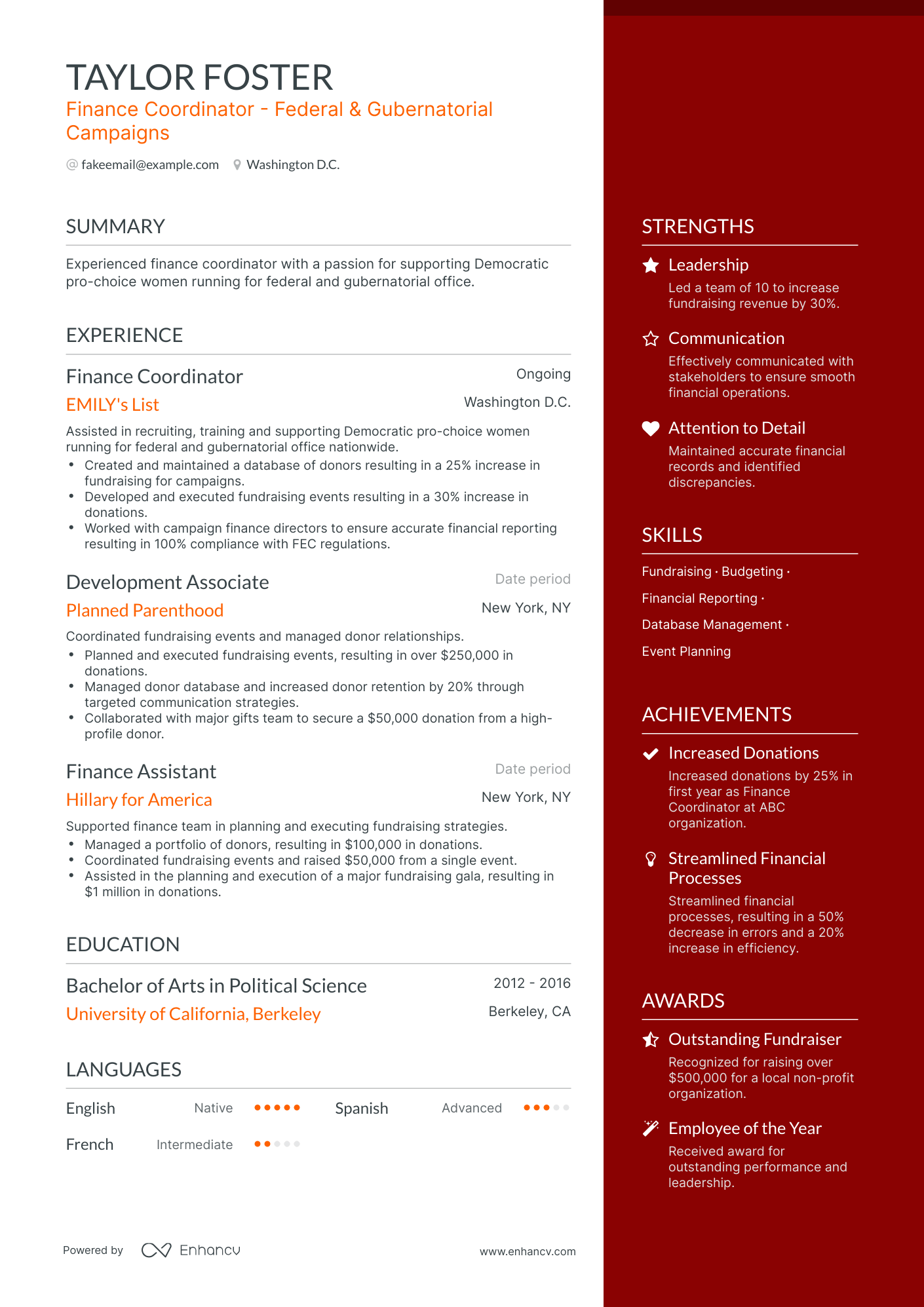 One Page Finance Coordinator Resume Template