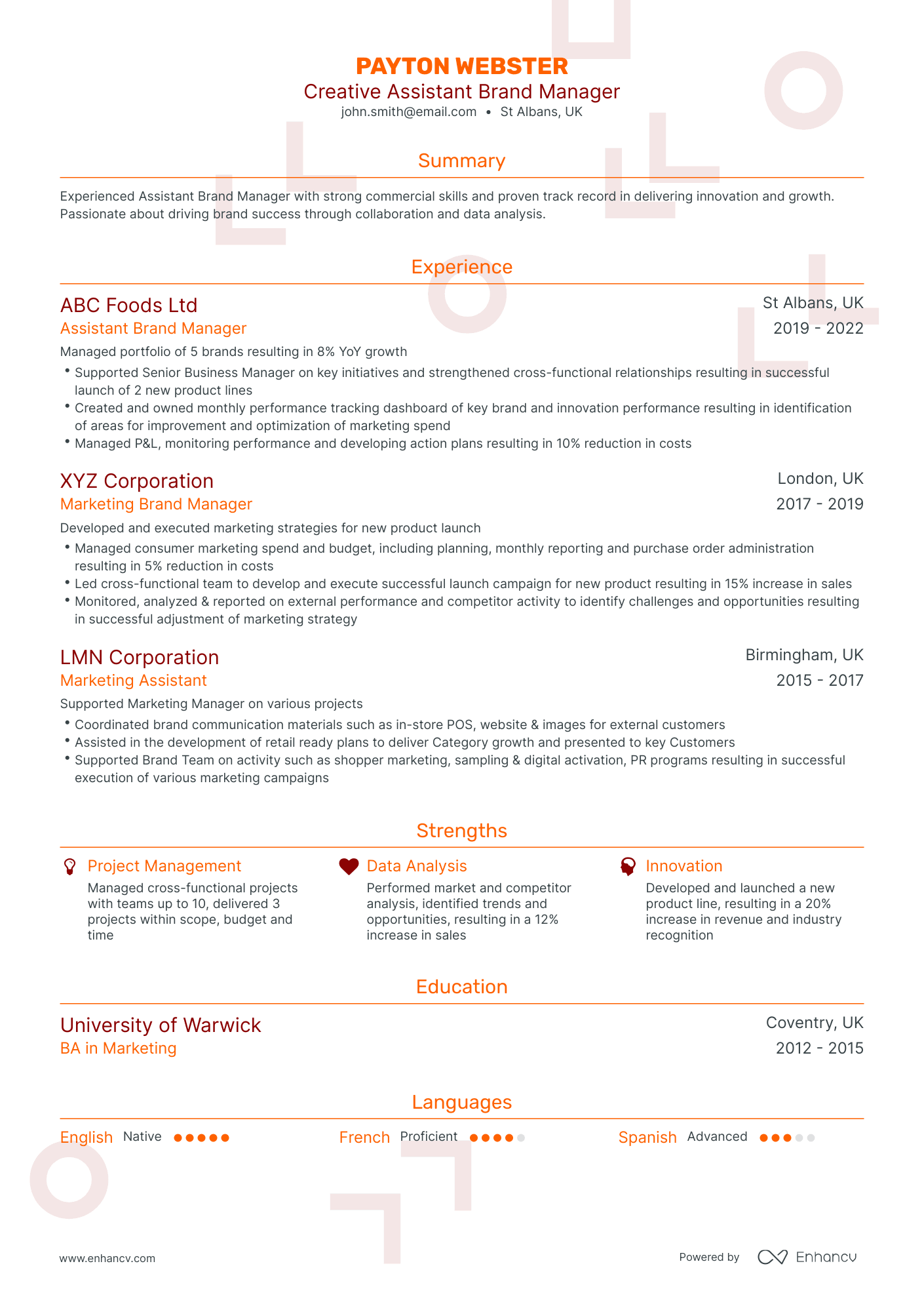 Traditional Assistant Brand Manager Resume Template