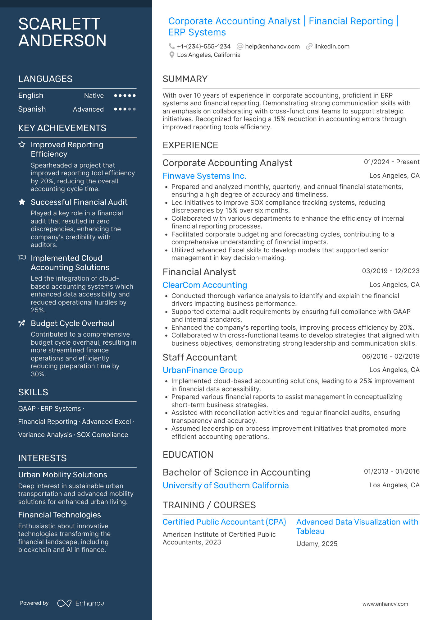 A resume example of a Corporate Accounting Analyst