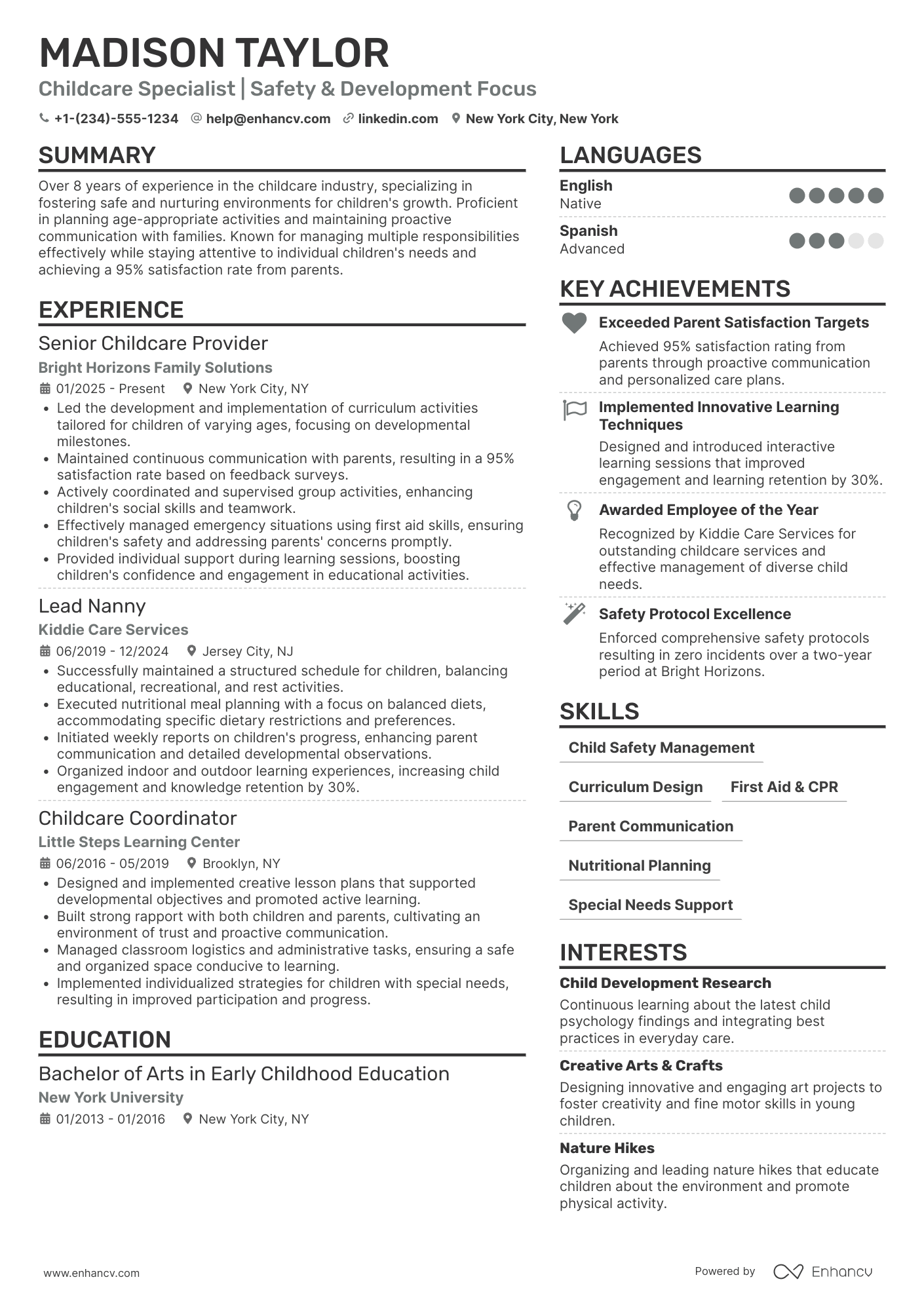 A resume example of a Senior Babysitter