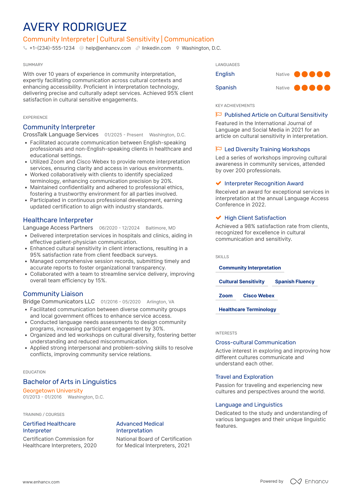 A resume example of a Community Interpreter