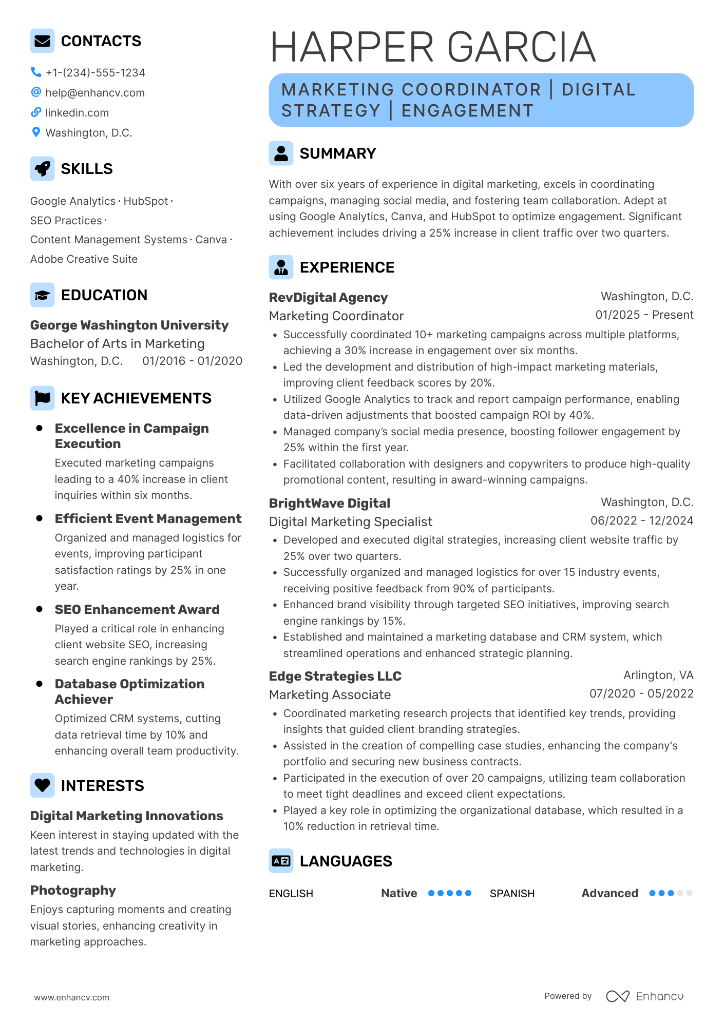 A resume example of a Marketing Coordinator
