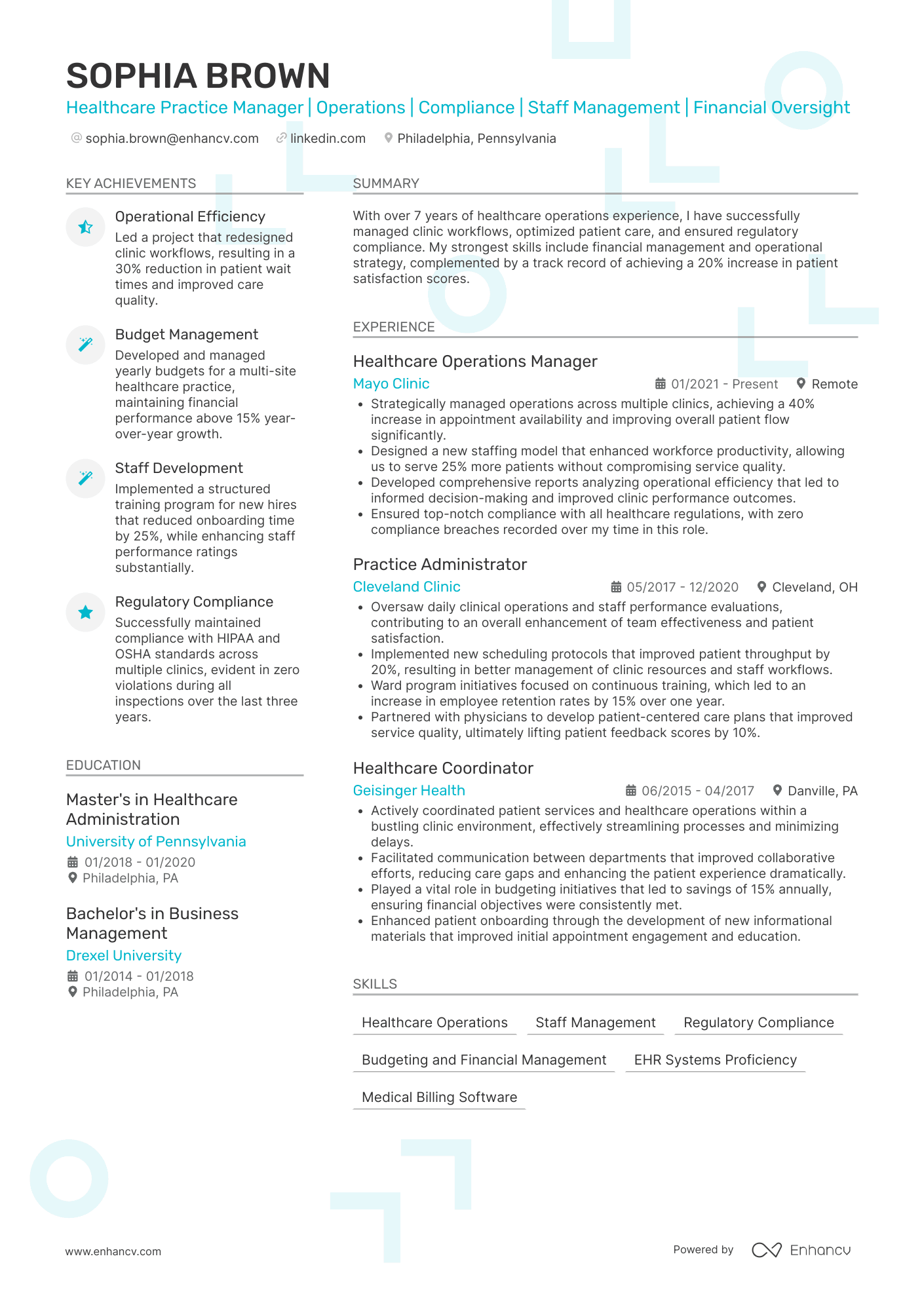 A resume example of a Healthcare Practice Manager