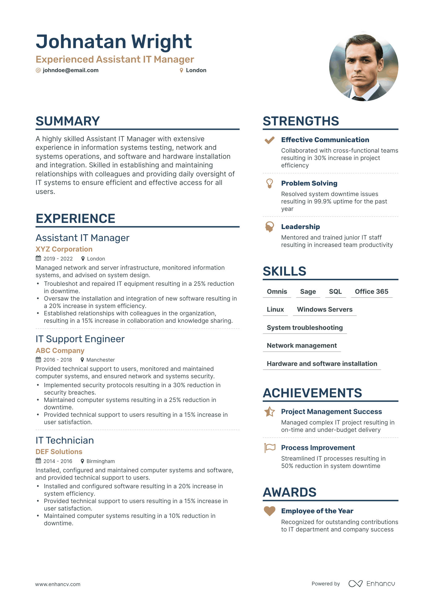Simple Assistant IT Manager Resume Template